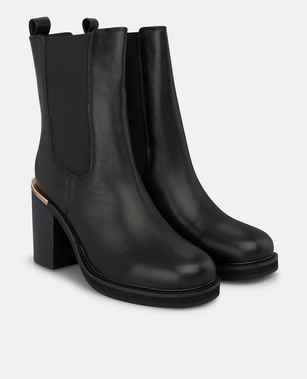 Botines Chelsea de mujer en napa con tacón de bloque - Negro Negro-3