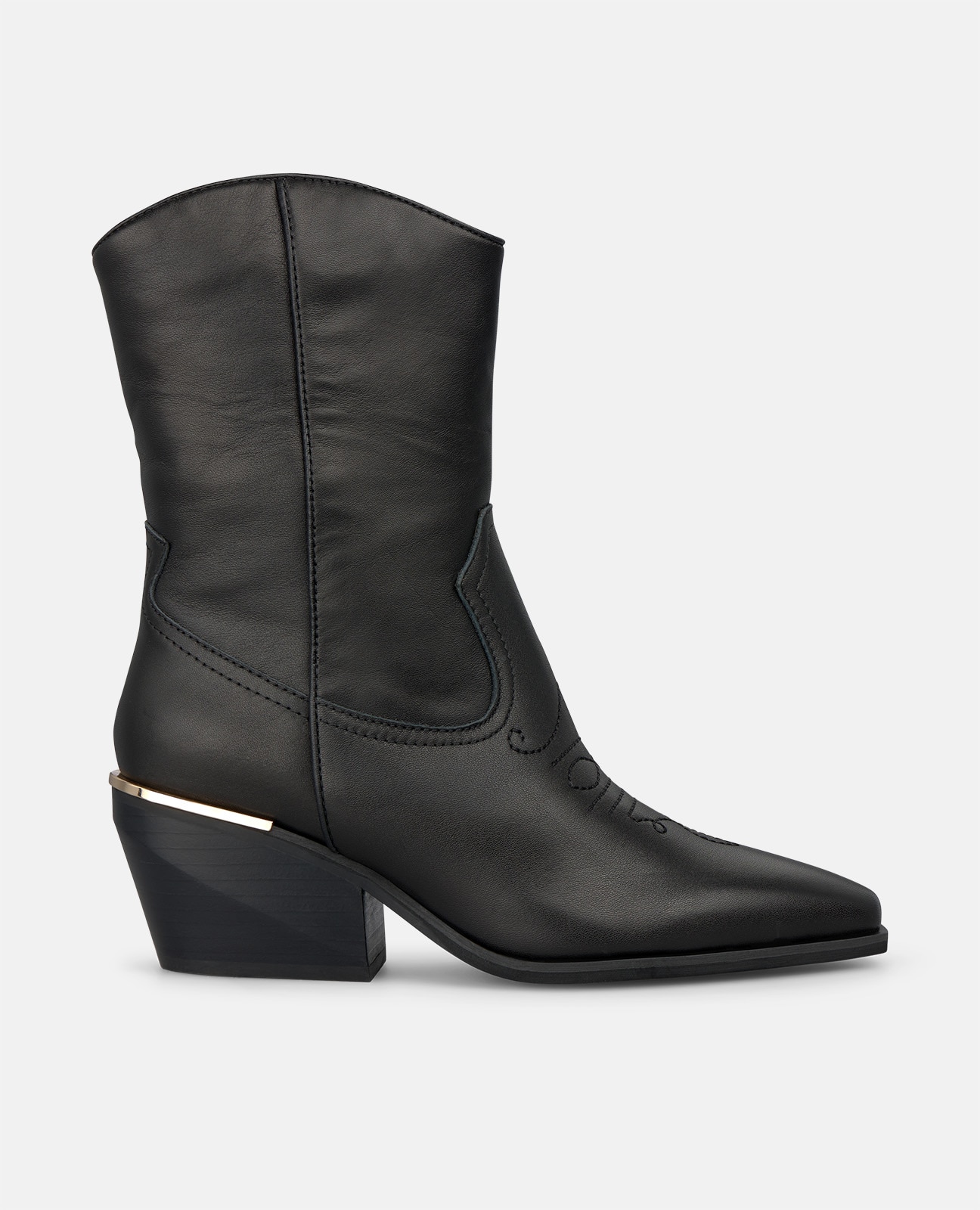 Botines cowboy de mujer en napa con cierre de cremallera - Negro Negro-1