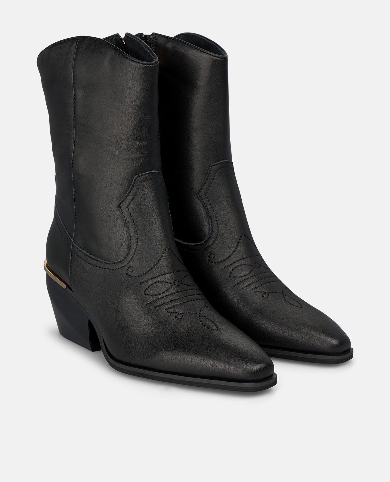 Botines cowboy de mujer en napa con cierre de cremallera - Negro Negro-3