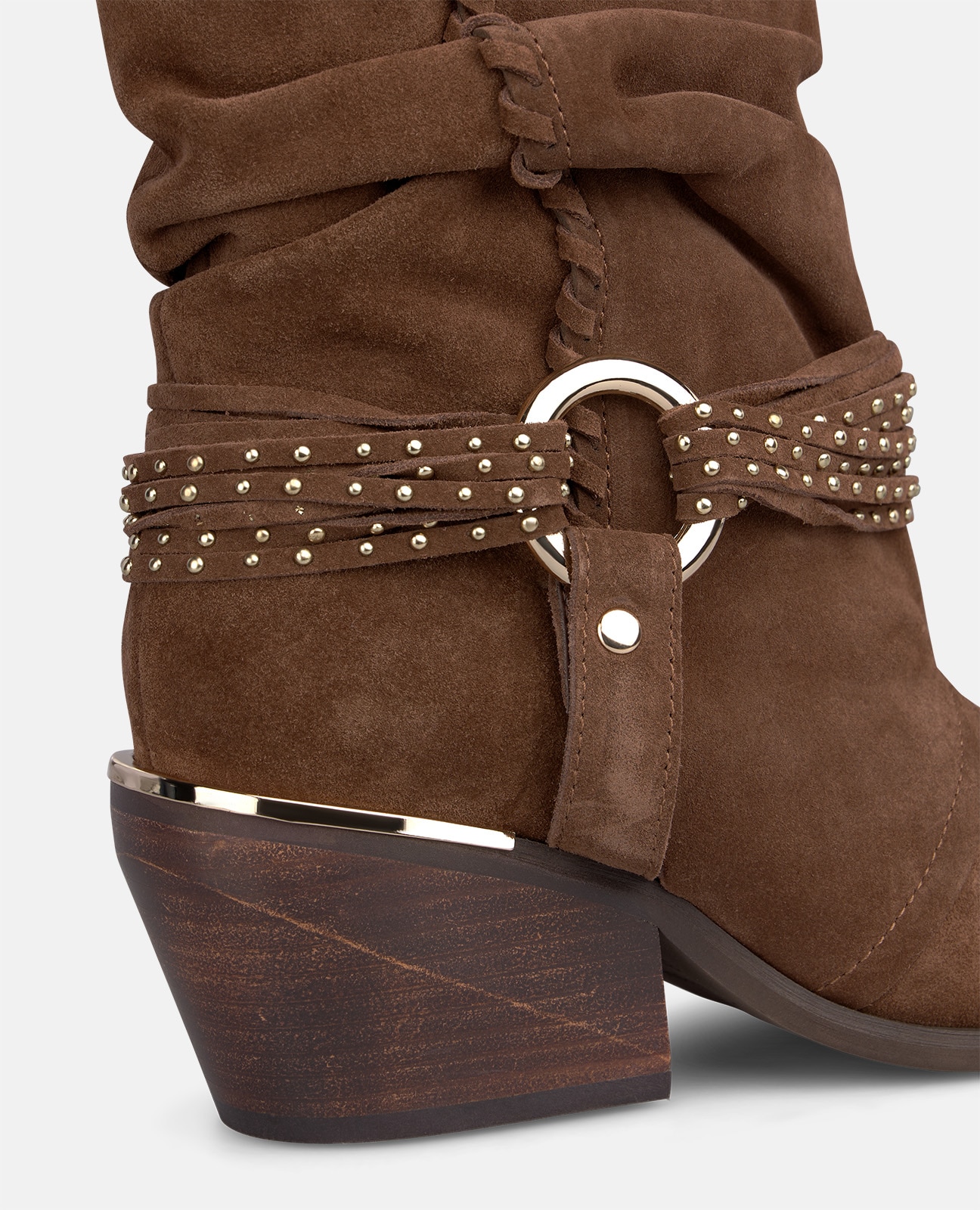Botines básicos de mujer en ante con estribo y tachas metálicas - Camel Camel-2