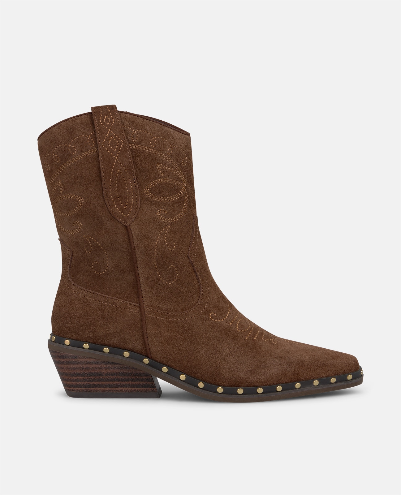 Botines cowboy de mujer en ante con tachas metálicas - Camel Camel-1
