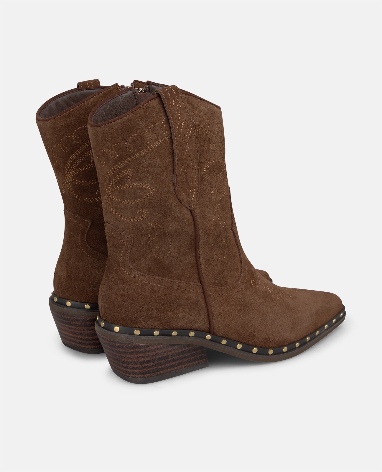 Botines cowboy de mujer en ante con tachas metálicas - Camel Camel-2