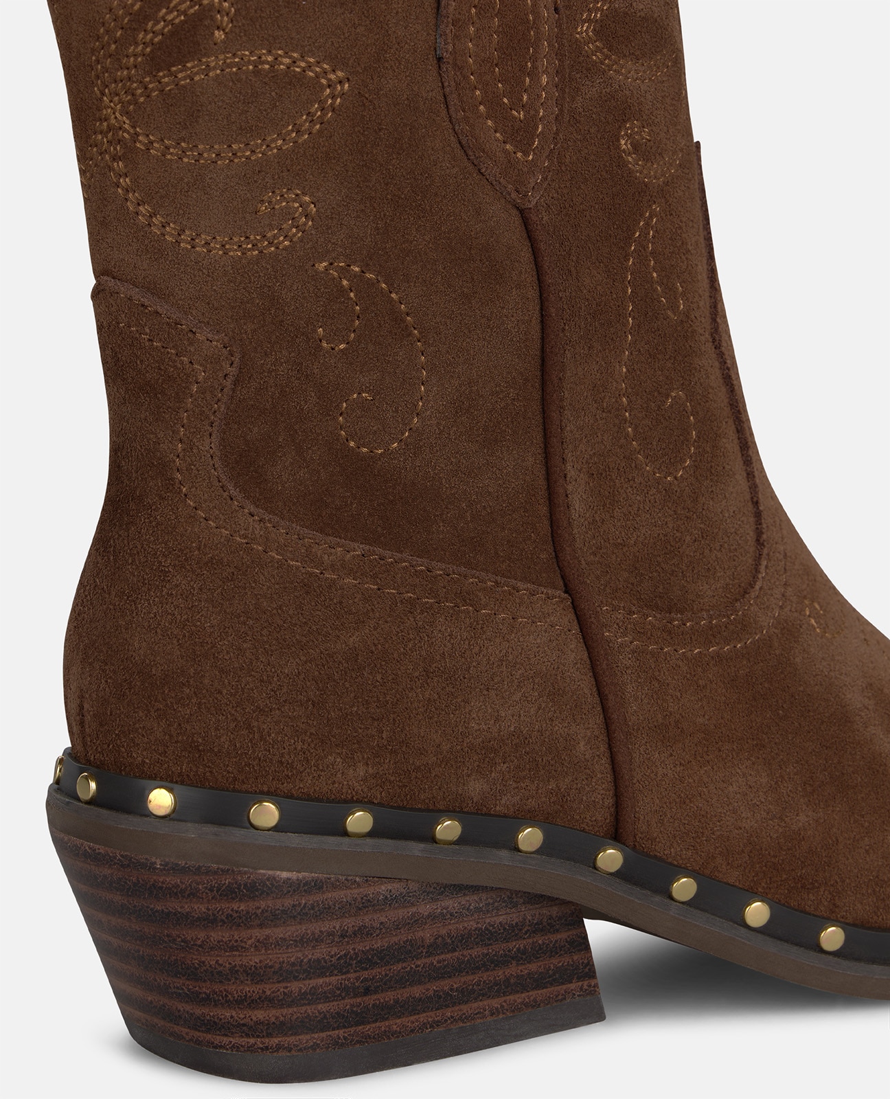 Botines cowboy de mujer en ante con tachas metálicas - Camel Camel-4