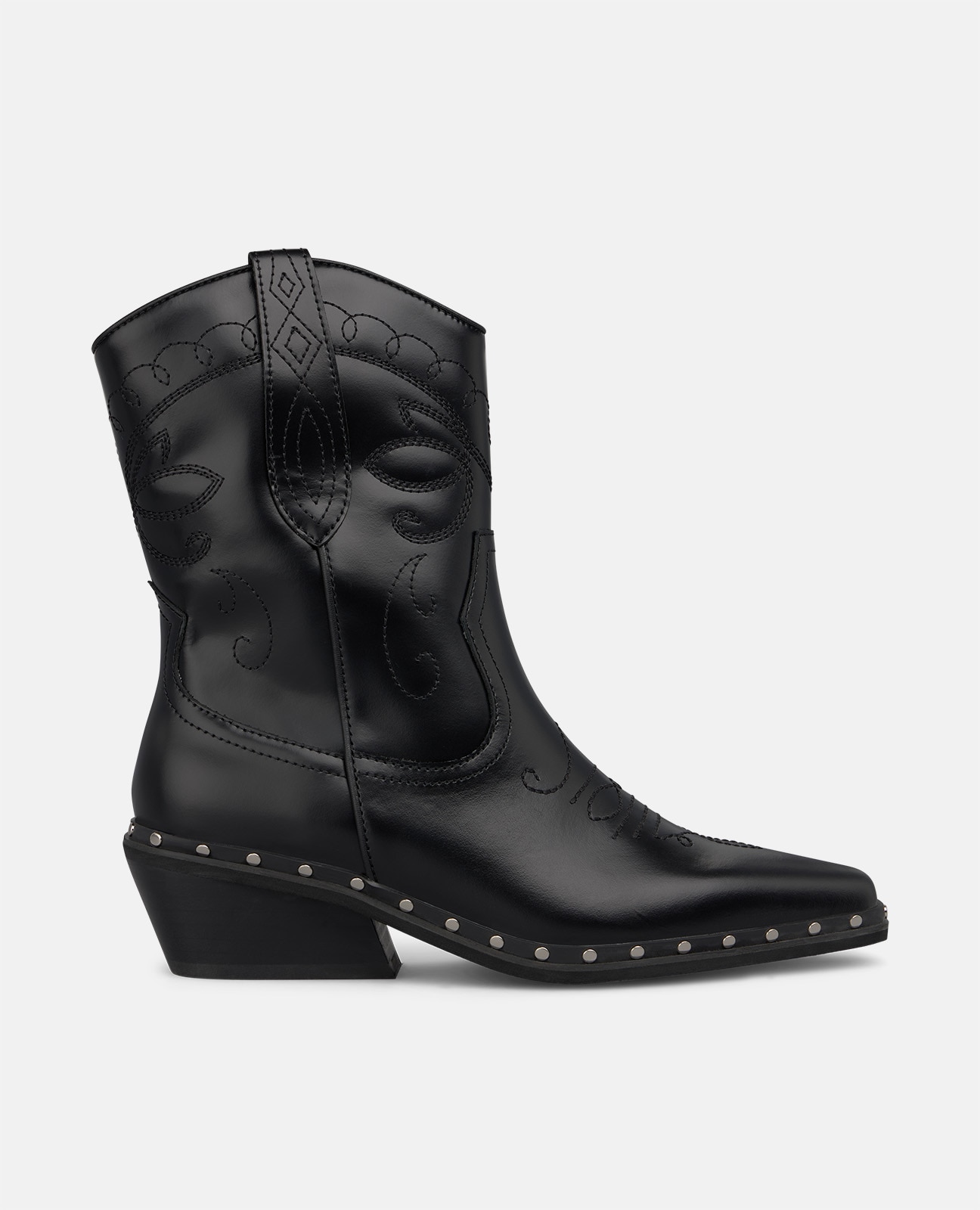 Botines cowboy de mujer en napa con tachas metálicas - Negro Negro-1