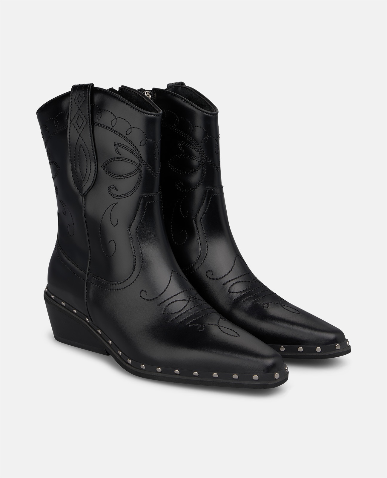 Botines cowboy de mujer en napa con tachas metálicas - Negro Negro-3
