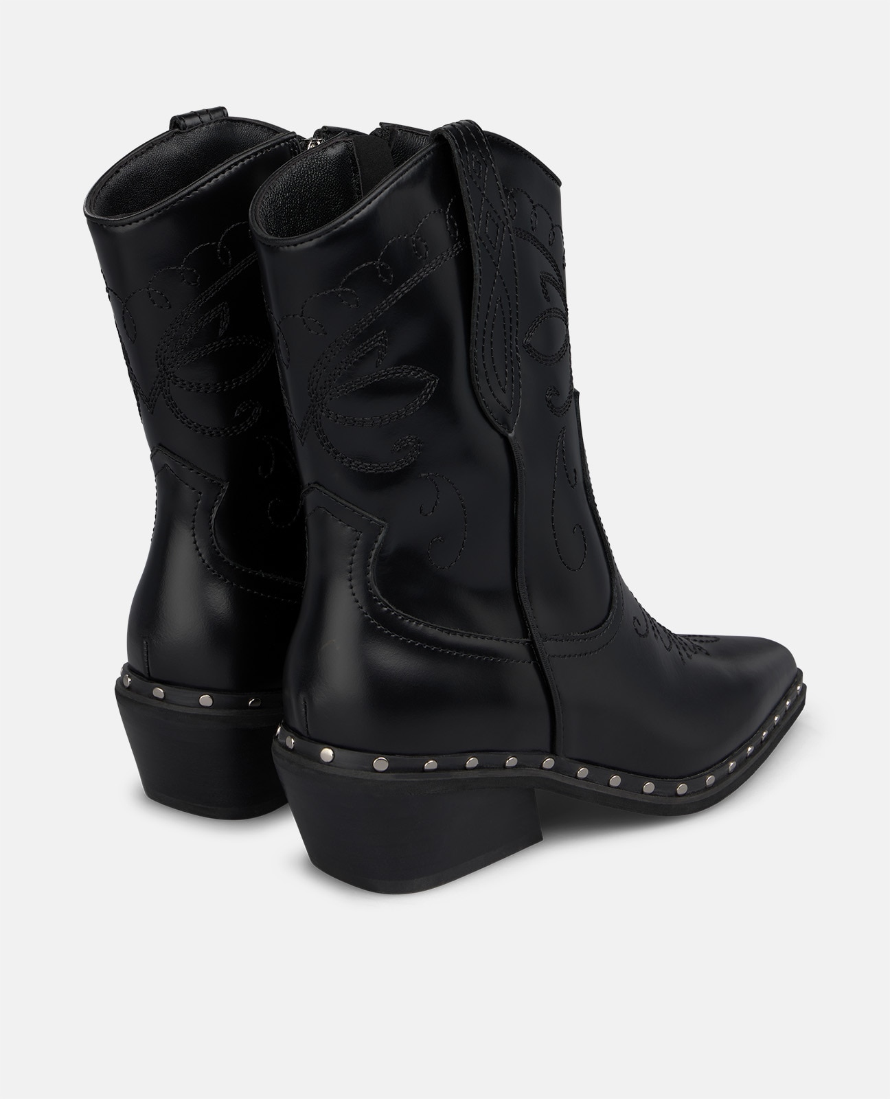 Botines cowboy de mujer en napa con tachas metálicas - Negro Negro-2