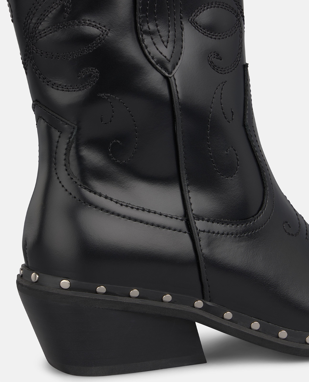 Botines cowboy de mujer en napa con tachas metálicas - Negro Negro-4