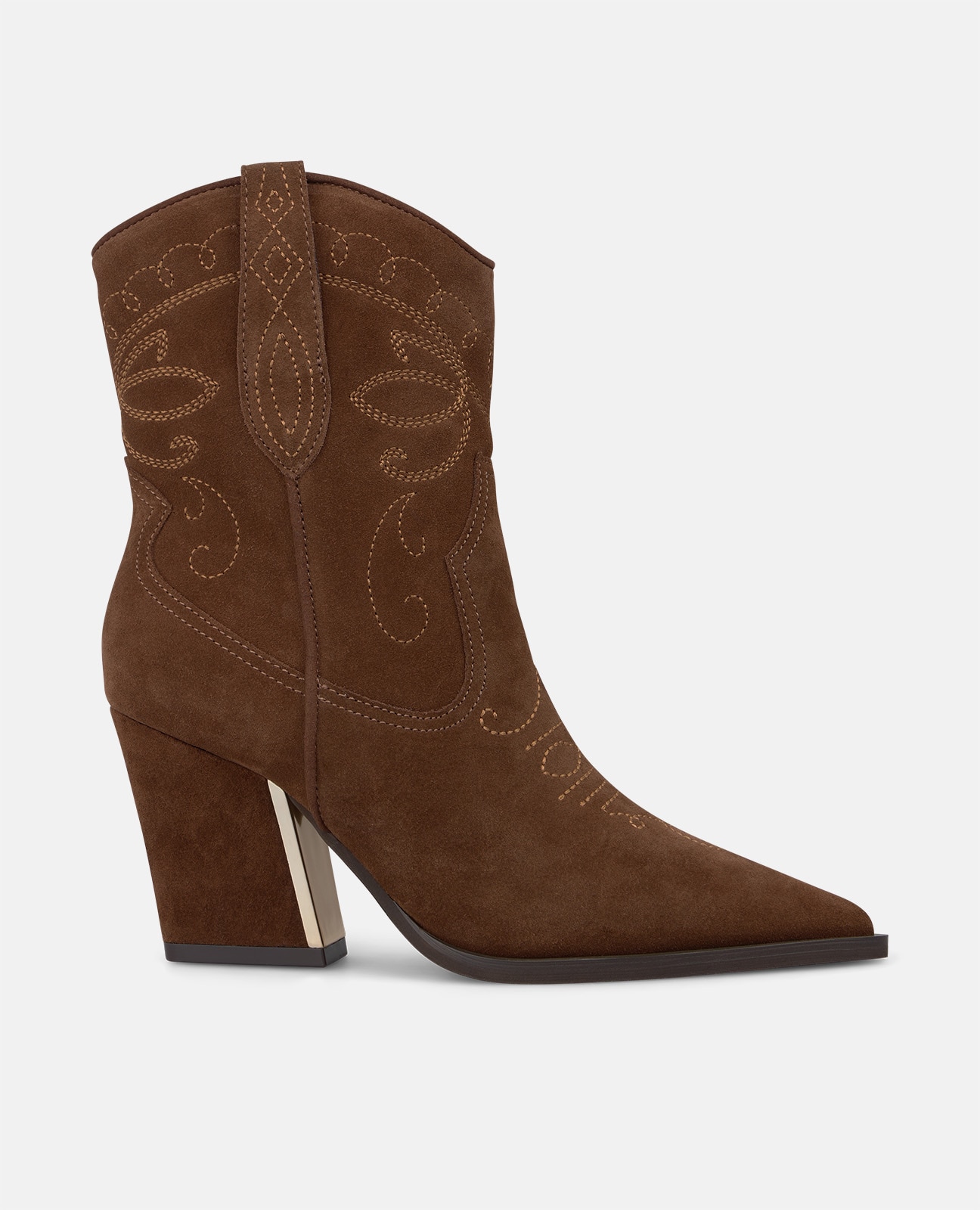 Botines cowboy de mujer en ante con detalles bordados - Alma en Pena - Camel Camel-1
