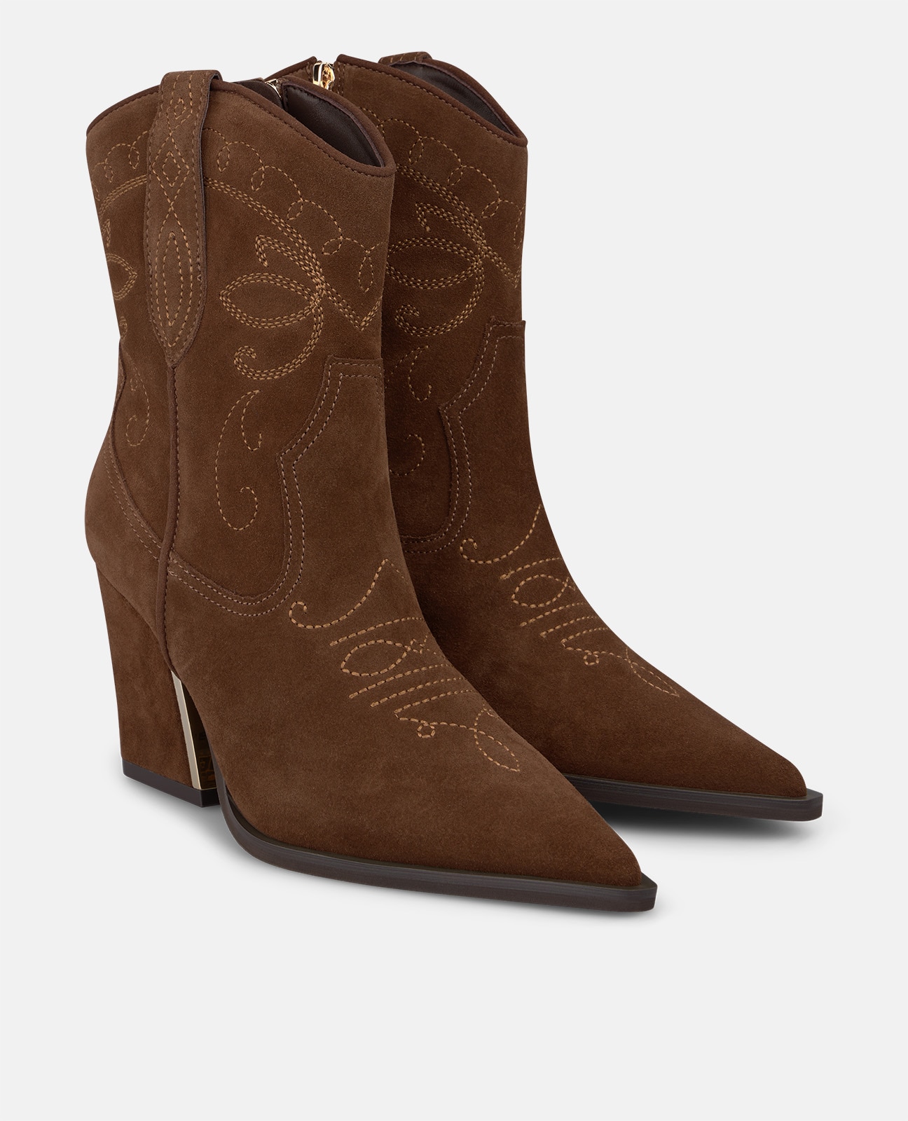 Botines cowboy de mujer en ante con detalles bordados - Alma en Pena - Camel Camel-3