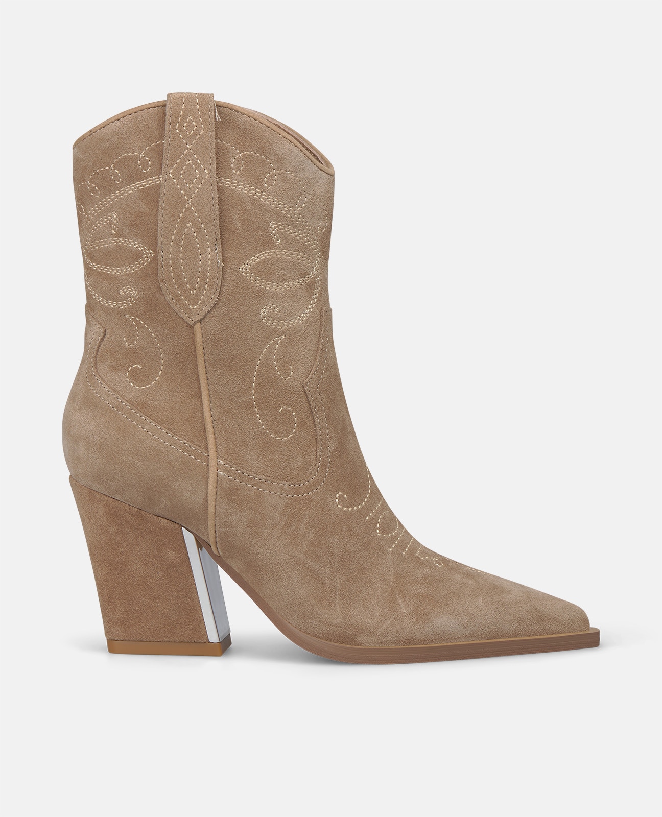 Botines cowboy de mujer en ante con detalles bordados - Alma en Pena - Visón Visón-1