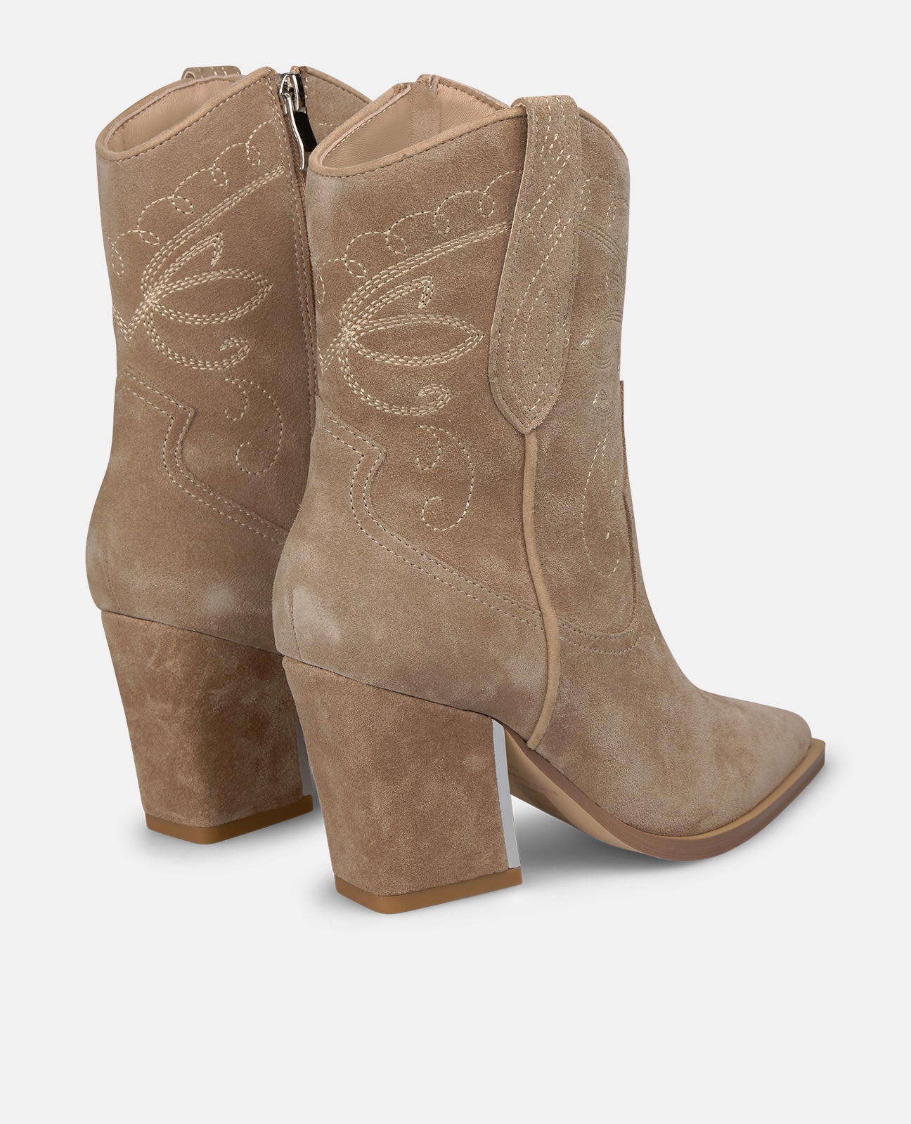 Botines cowboy de mujer en ante con detalles bordados - Alma en Pena - Visón Visón-2