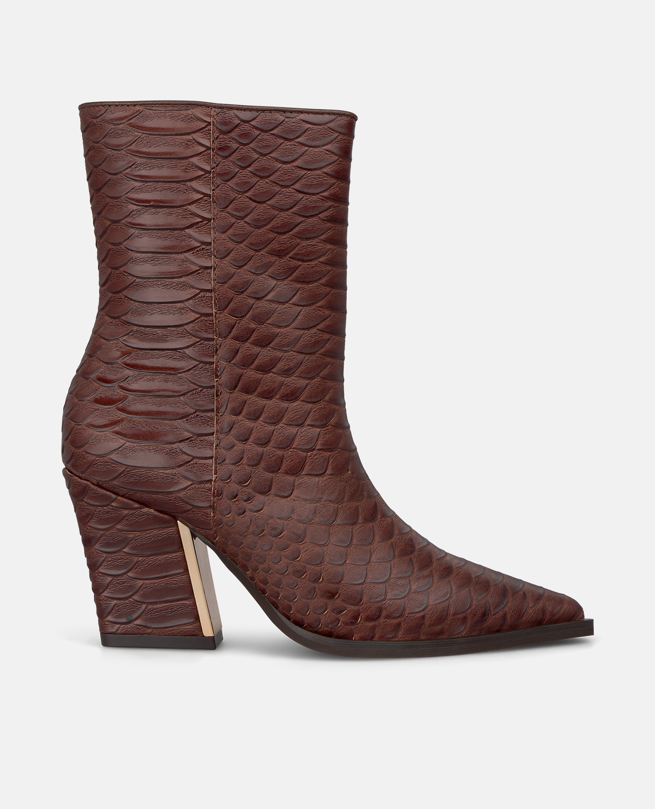 Botines básicos de mujer en piel texturizada con efecto serpiente - Alma en Pena - Camel Camel-1