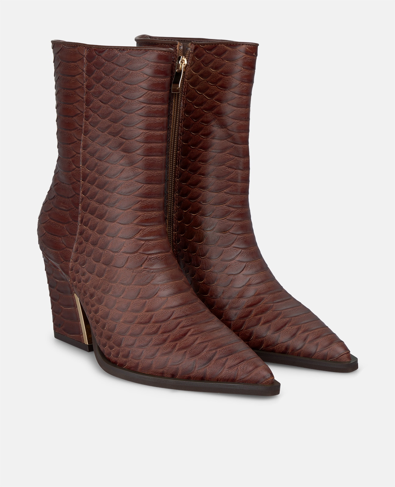Botines básicos de mujer en piel texturizada con efecto serpiente - Alma en Pena - Camel Camel-2