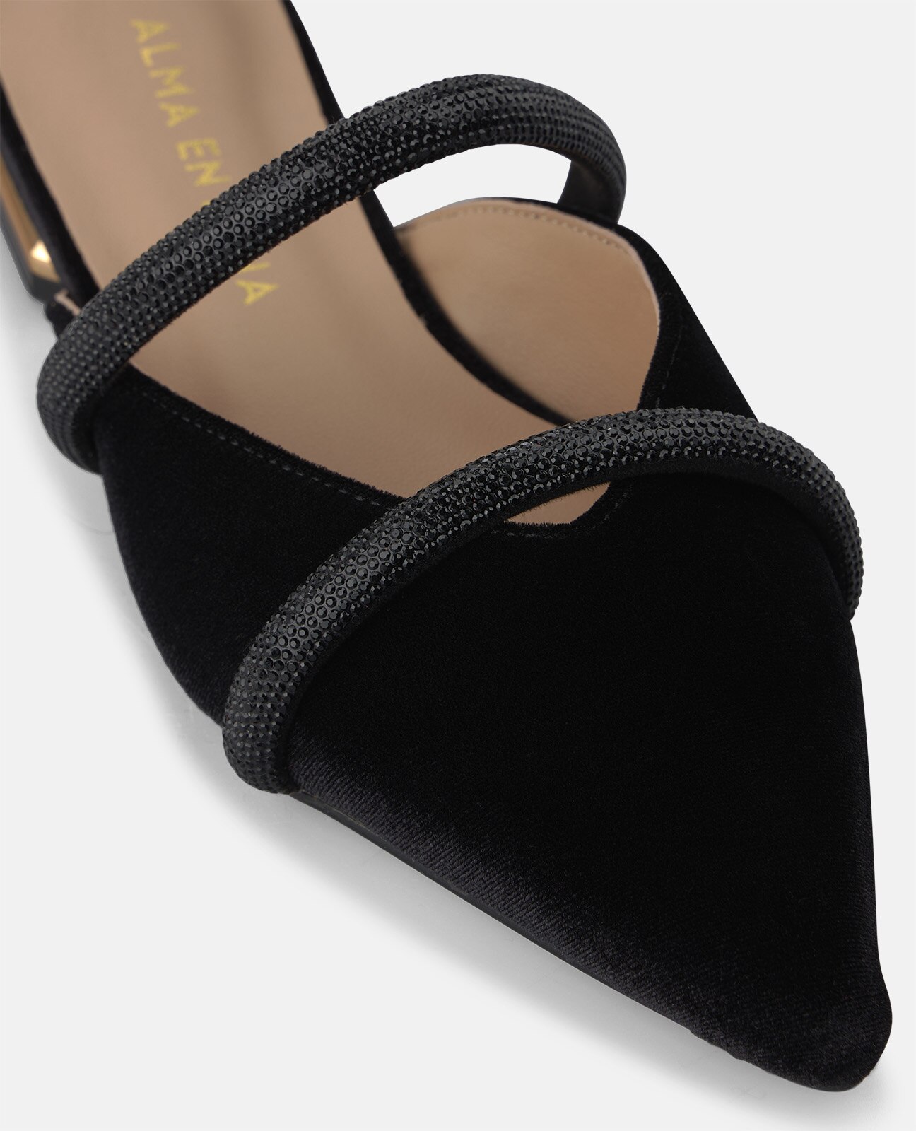 Mule plano de mujer en terciopelo con tiras tubulares - Alma en Pena - Negro Negro-4