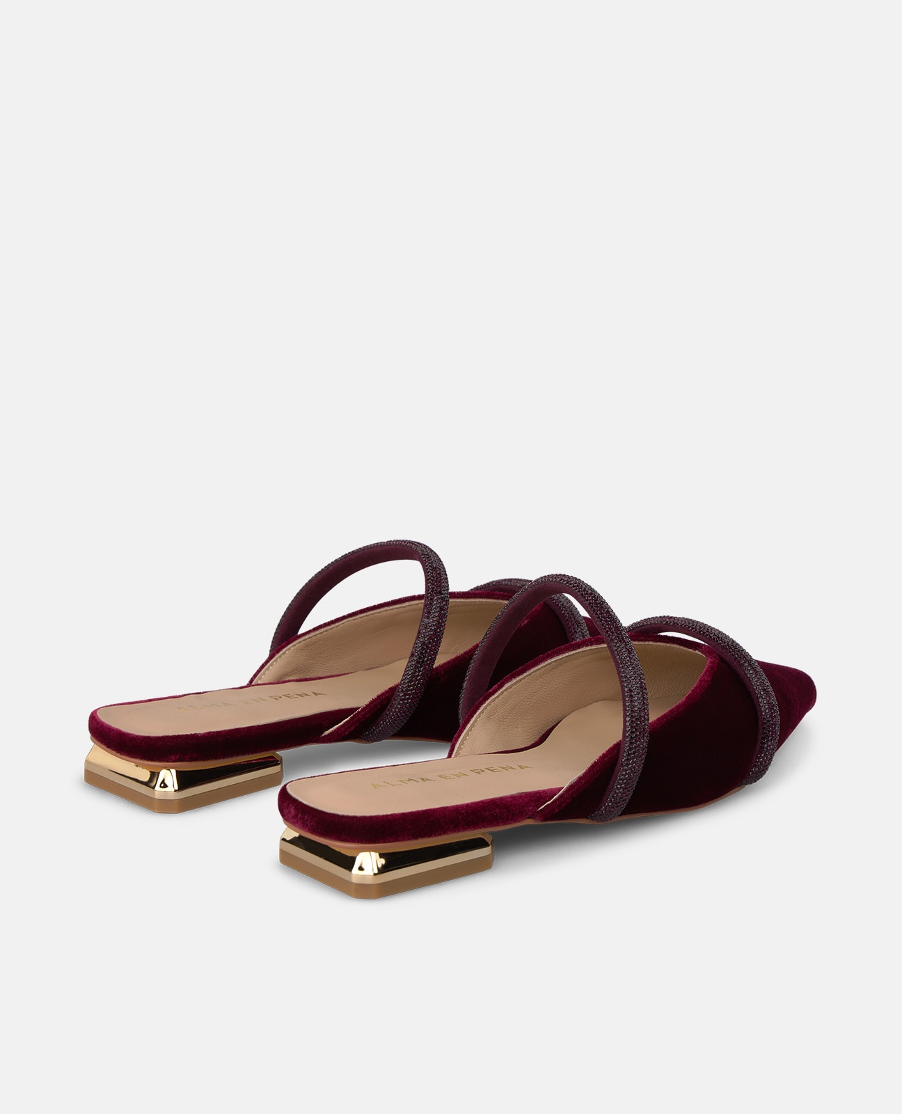 Mule plano de mujer en terciopelo con tiras tubulares - Alma en Pena - Burdeos Burdeos-2
