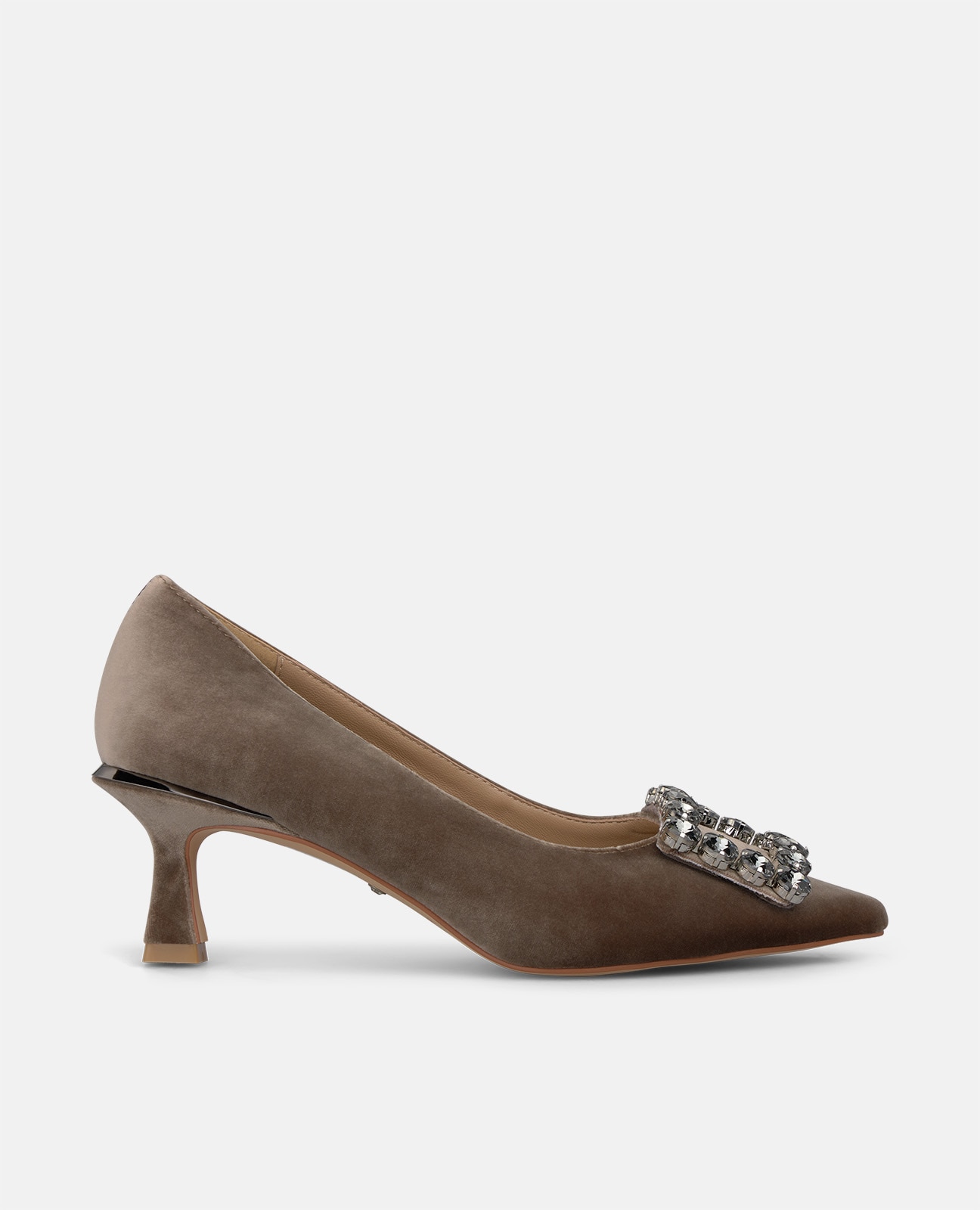 Zapatos de salón de mujer en terciopelo con adorno frontal - Alma en Pena - Visón Visón-1