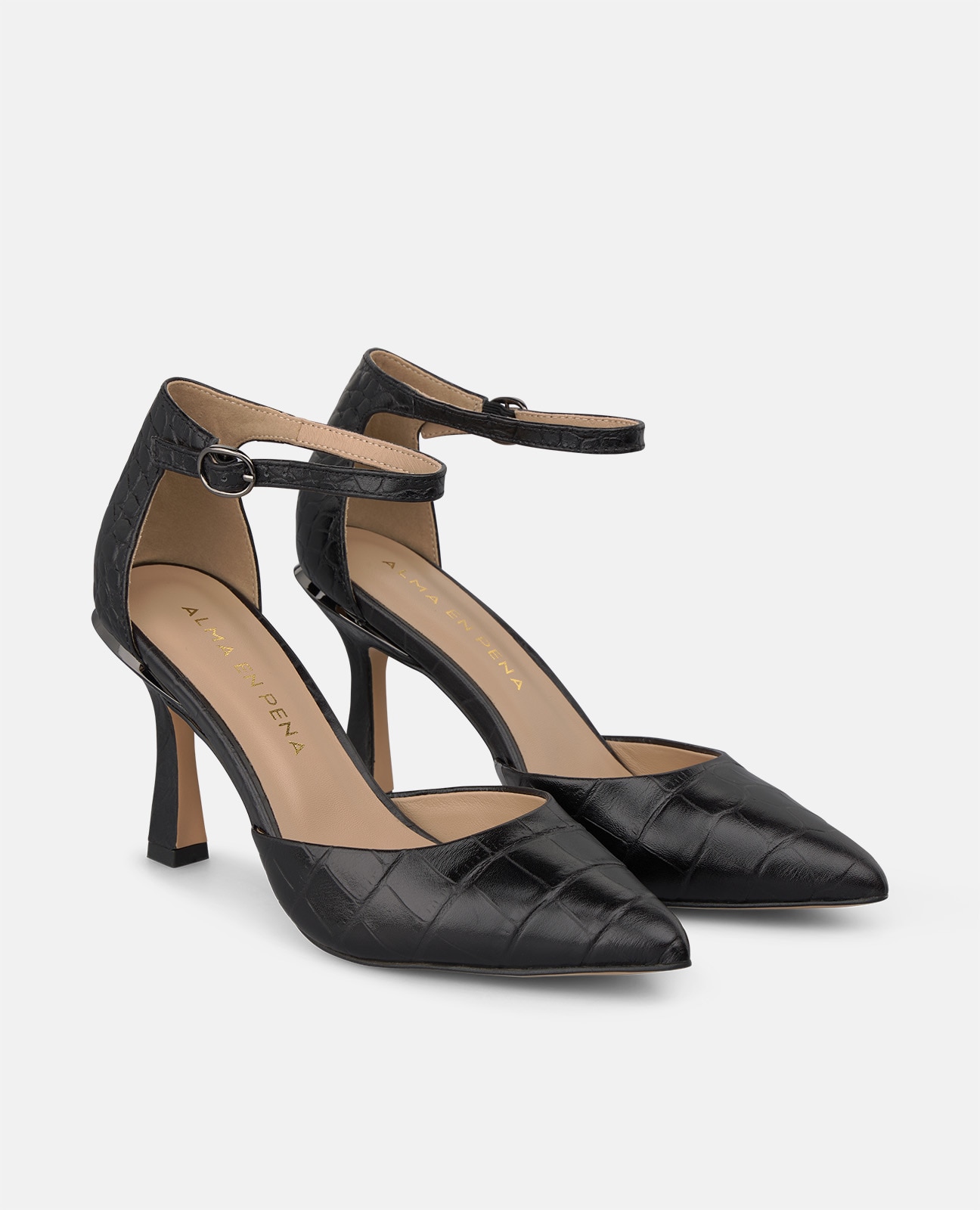 Zapato de salón de mujer en piel texturizada con pulsera - Alma en Pena - Negro Negro-3