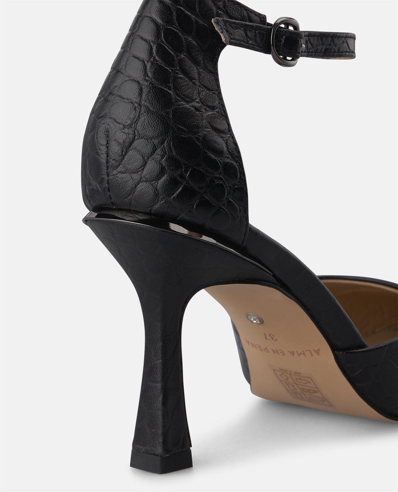 Zapato de salón de mujer en piel texturizada con pulsera - Alma en Pena - Negro Negro-4