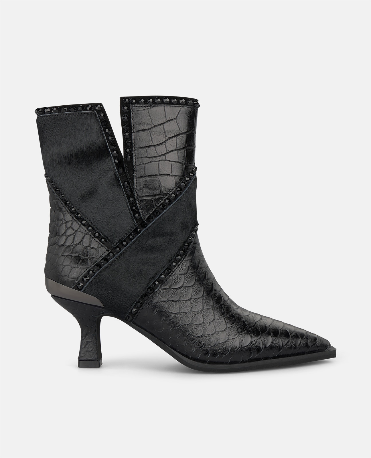 Botines básicos de mujer en piel con detalles animal print - Negro Negro-1