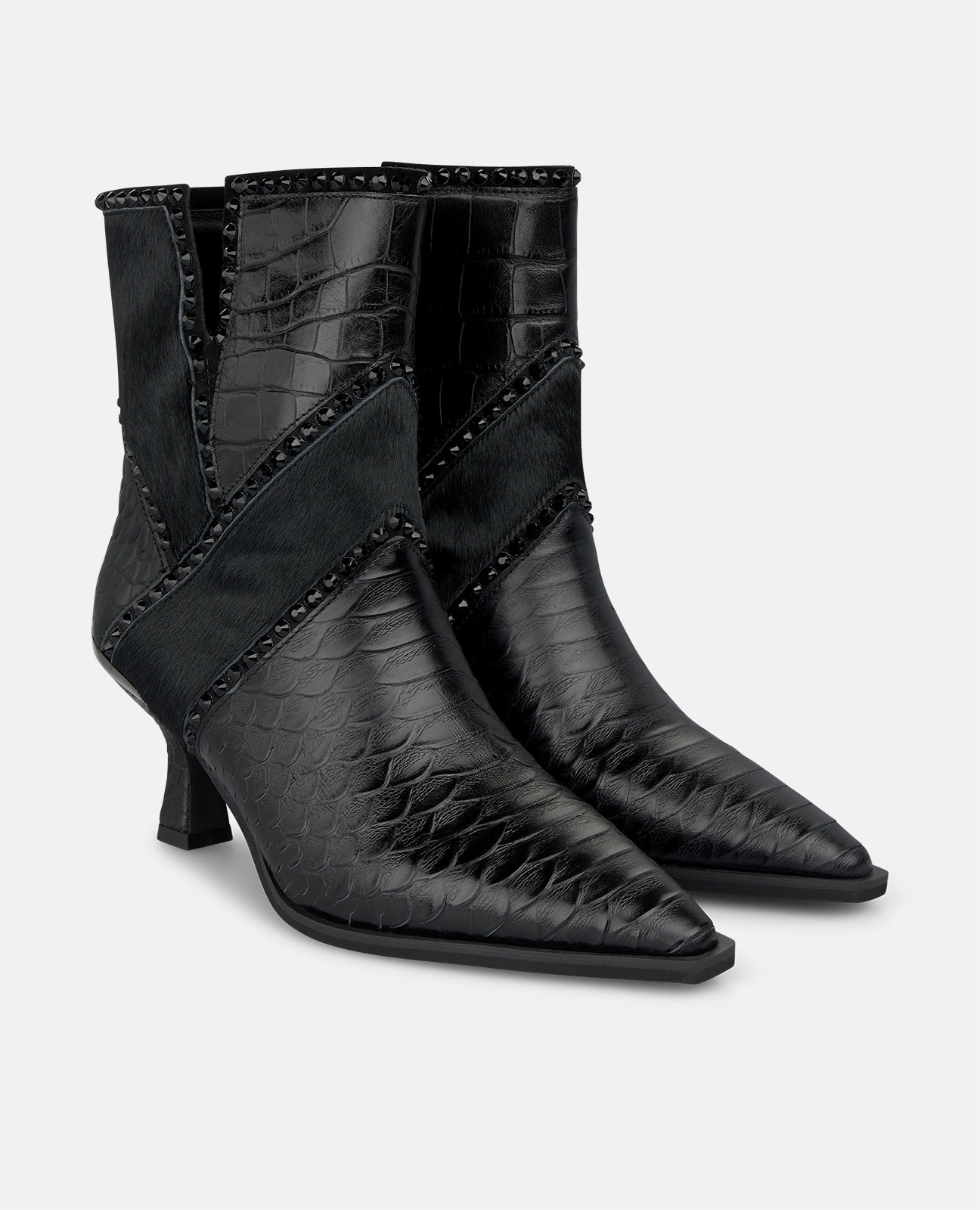 Botines básicos de mujer en piel con detalles animal print - Negro Negro-3