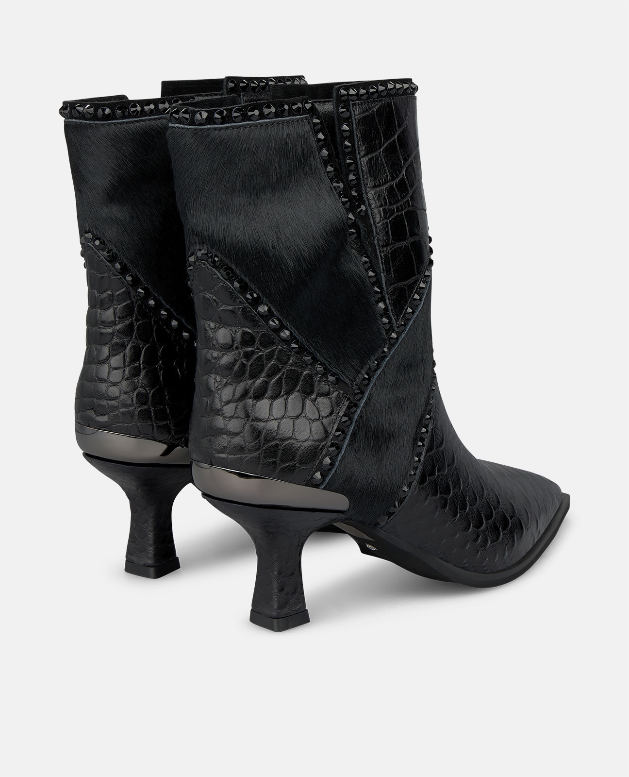 Botines básicos de mujer en piel con detalles animal print - Negro Negro-2