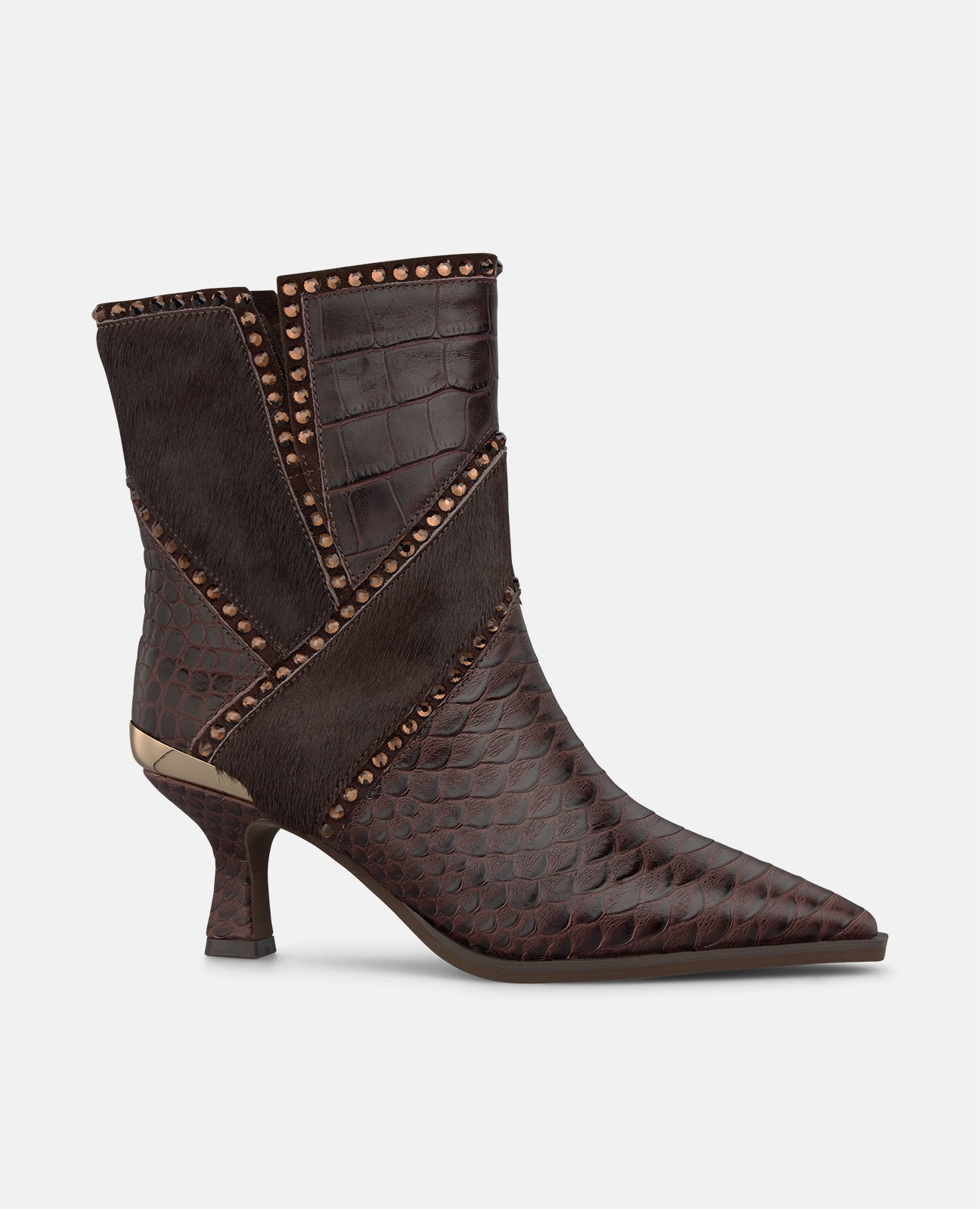 Imagen 0 de Botines básicos de mujer en piel con detalles animal print Marrón