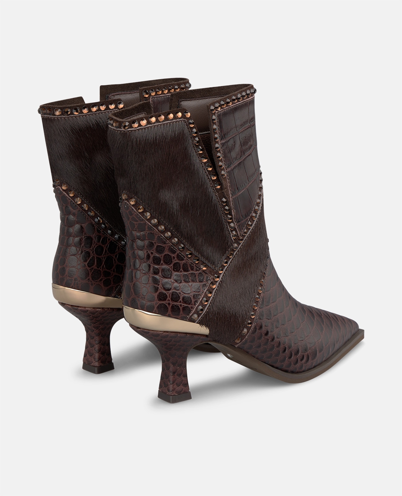 Botines básicos de mujer en piel con detalles animal print - Alma en Pena - Marrón Marrón-2