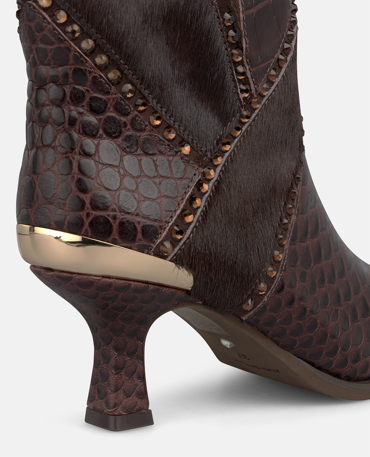Botines básicos de mujer en piel con detalles animal print - Alma en Pena - Marrón Marrón-4