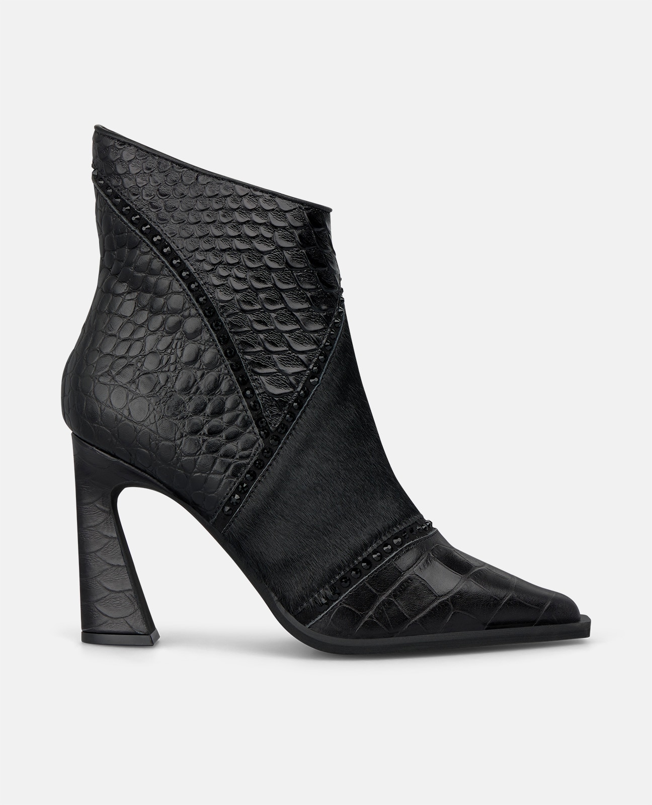 Botines básicos de mujer en piel con efecto cocodrilo - Negro Negro-1
