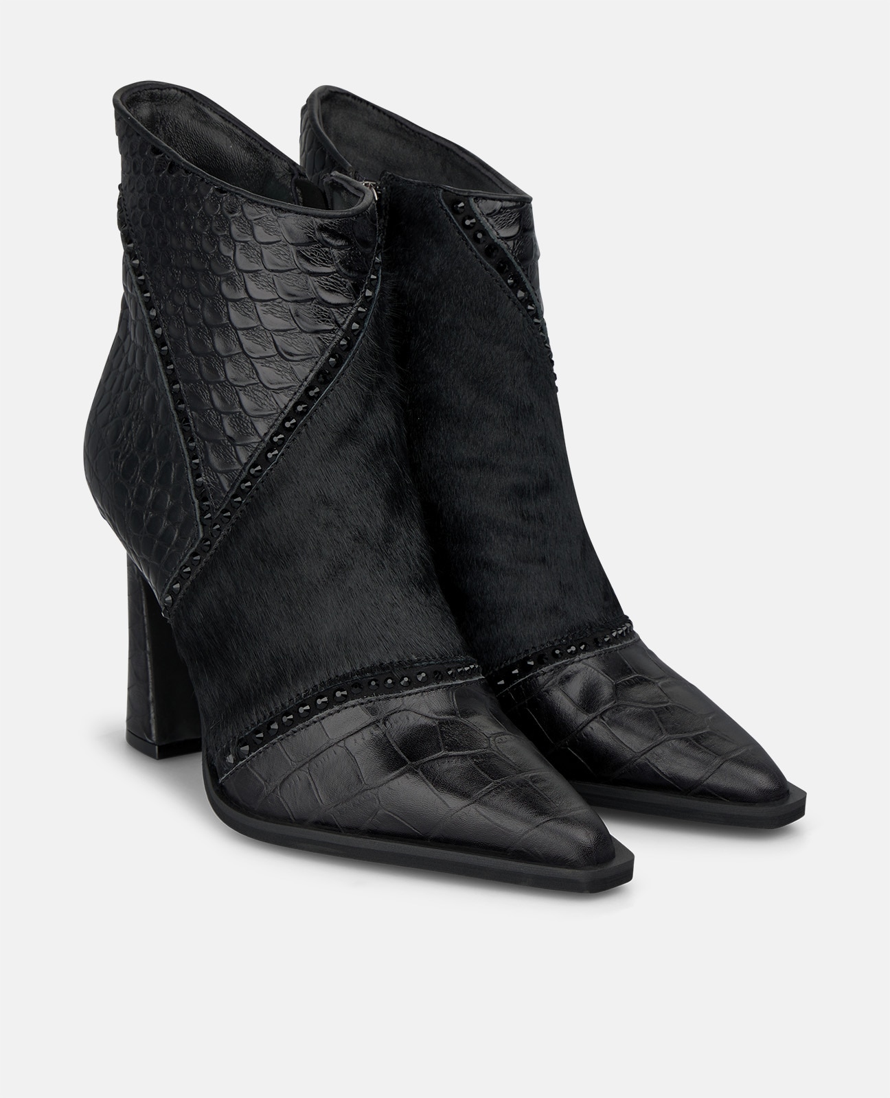 Botines básicos de mujer en piel con efecto cocodrilo - Negro Negro-4