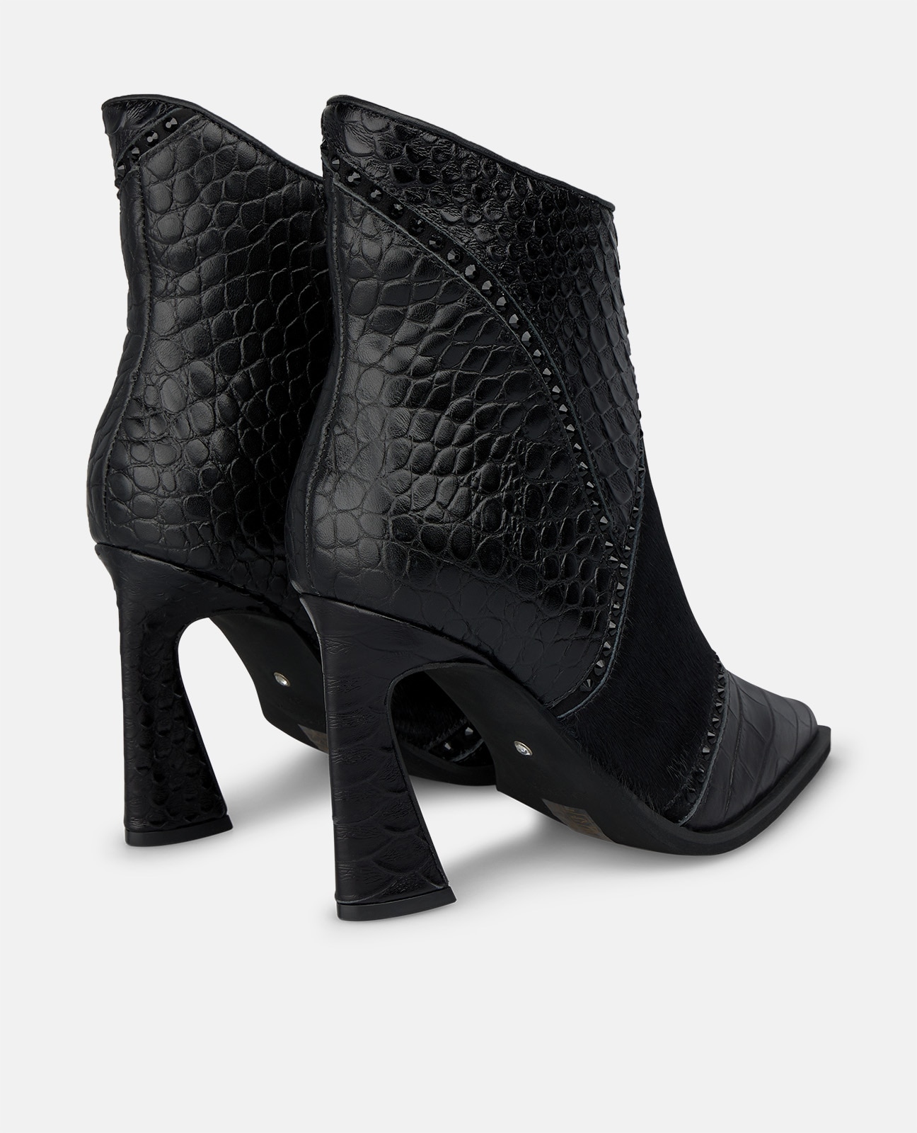 Botines básicos de mujer en piel con efecto cocodrilo - Negro Negro-3
