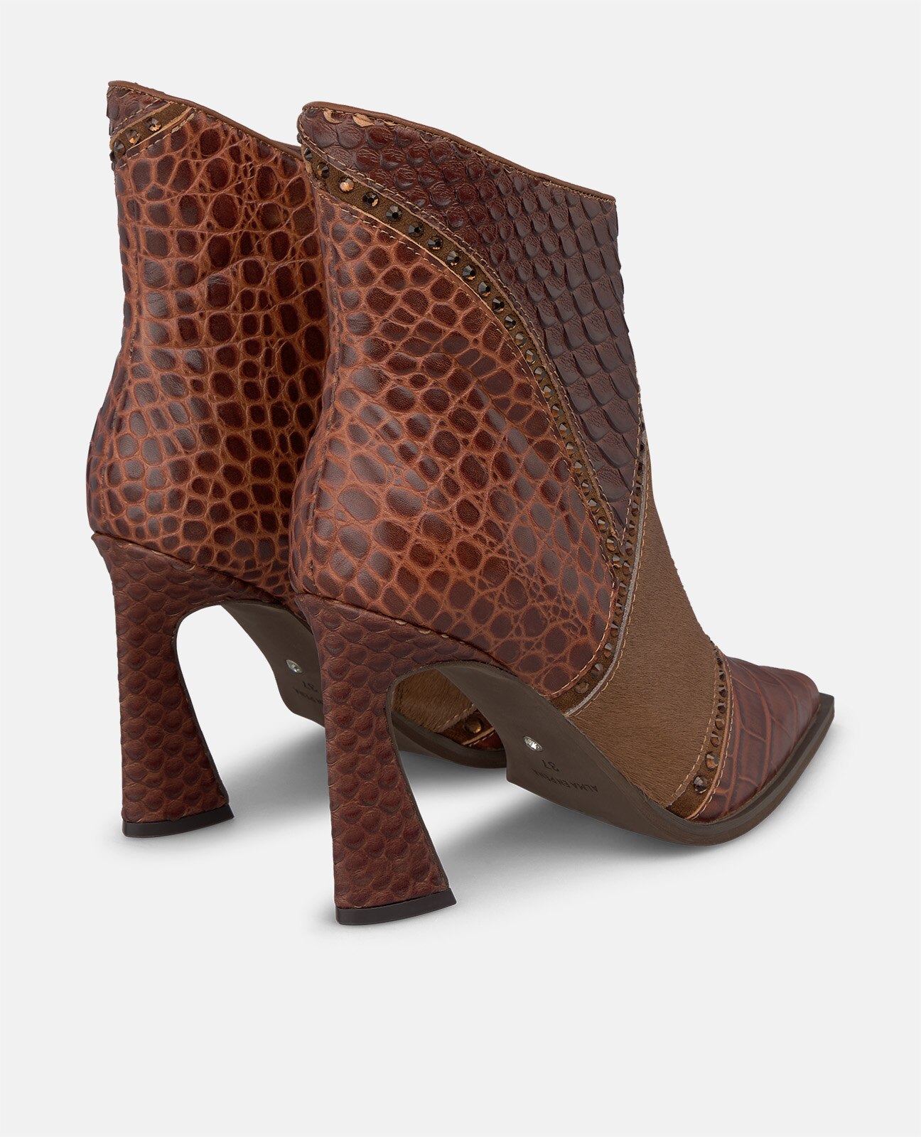 Botines básicos de mujer en piel con efecto cocodrilo - Camel Camel-3
