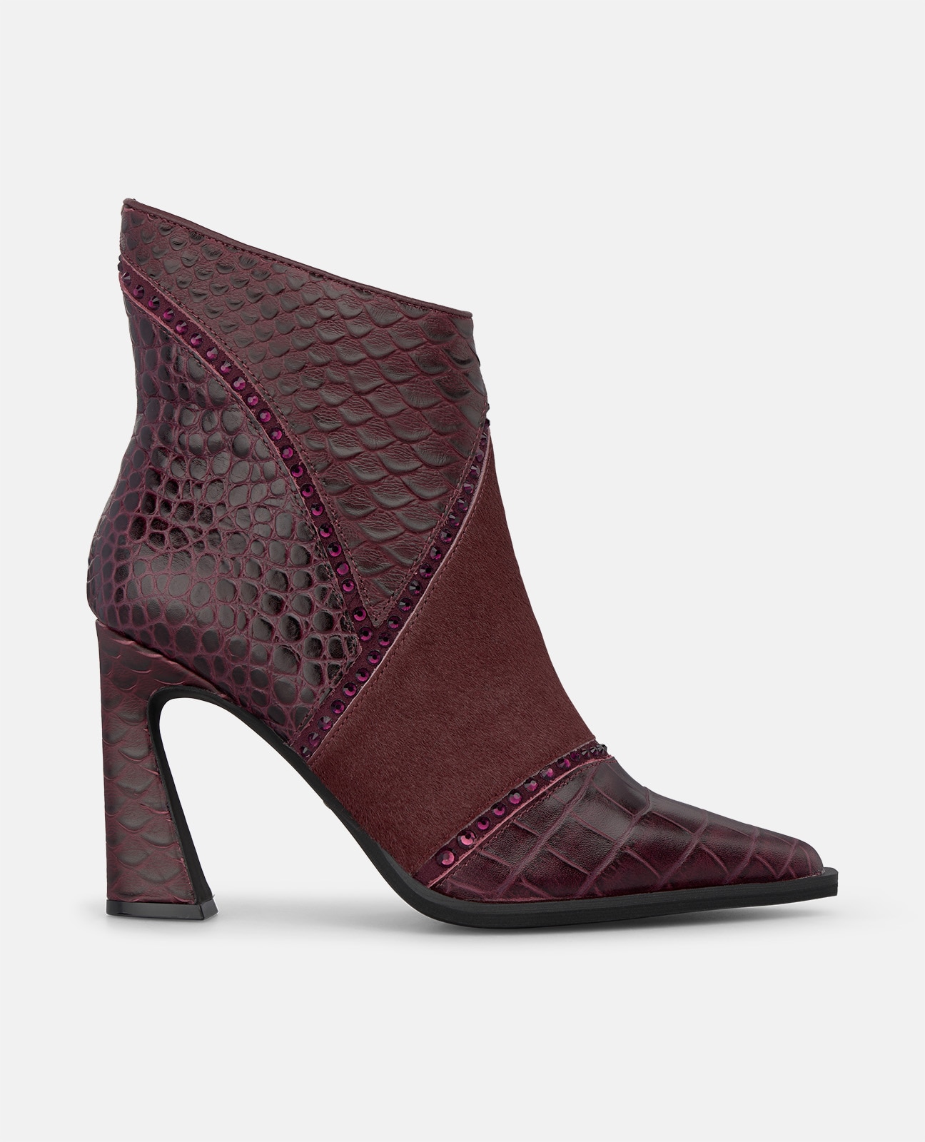 Botines básicos de mujer en piel con efecto cocodrilo - Burdeos Burdeos-1