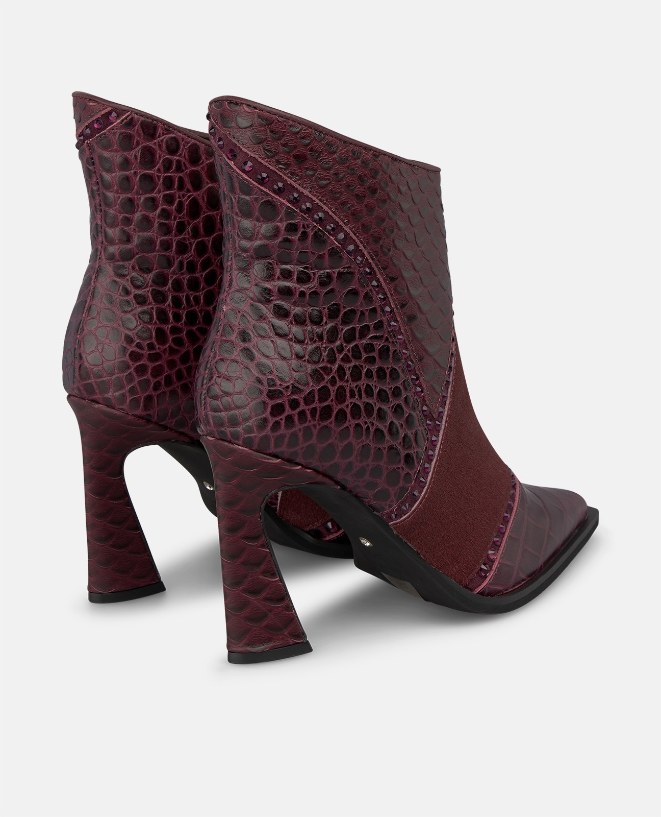 Botines básicos de mujer en piel con efecto cocodrilo - Burdeos Burdeos-2