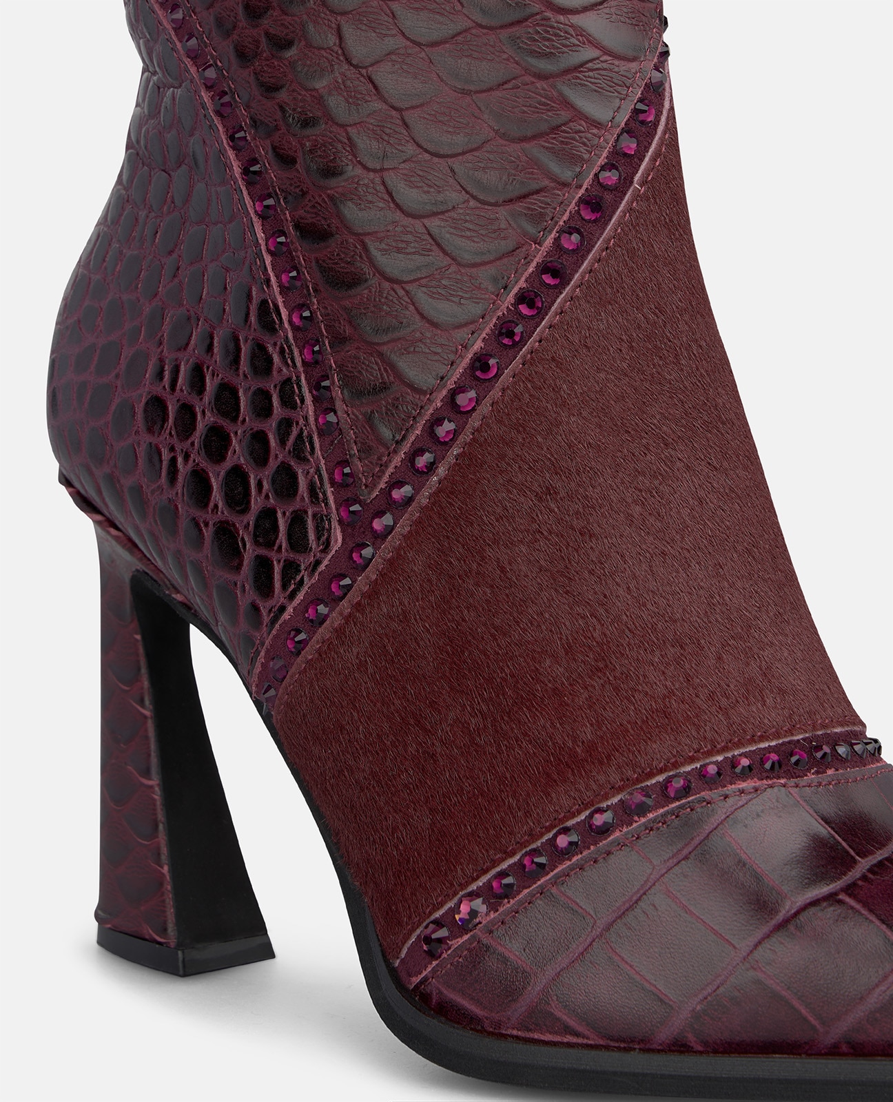 Botines básicos de mujer en piel con efecto cocodrilo - Burdeos Burdeos-4