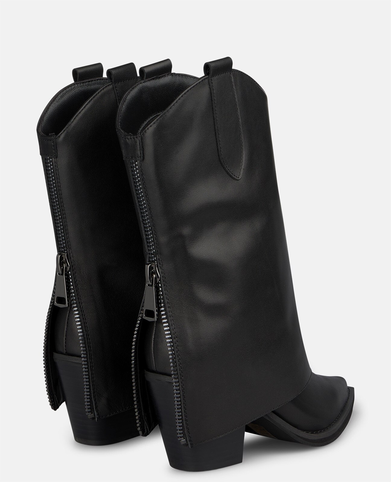 Botines cowboy de mujer en napa con cremallera trasera - Negro Negro-3