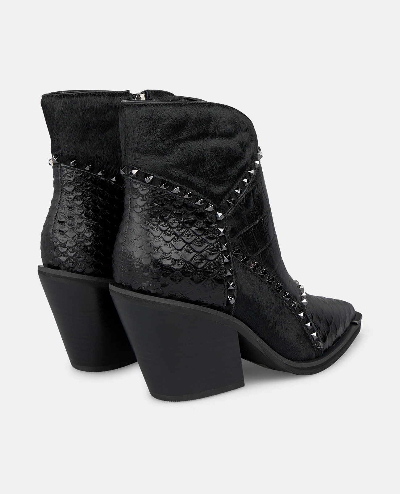 Botines cowboy de mujer en piel con texturas combinadas animal print - Negro Negro-2