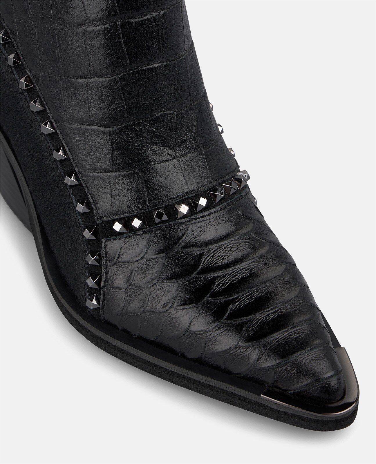 Botines cowboy de mujer en piel con texturas combinadas animal print - Negro Negro-4