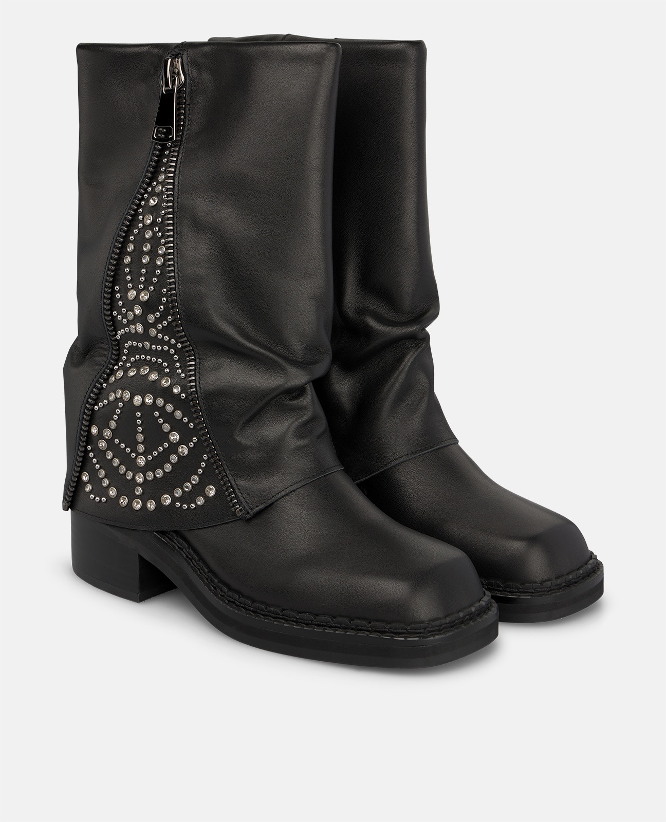 Botas básicas de mujer con cremallera lateral y tachas metálicas - Alma en Pena - Negro Negro-2