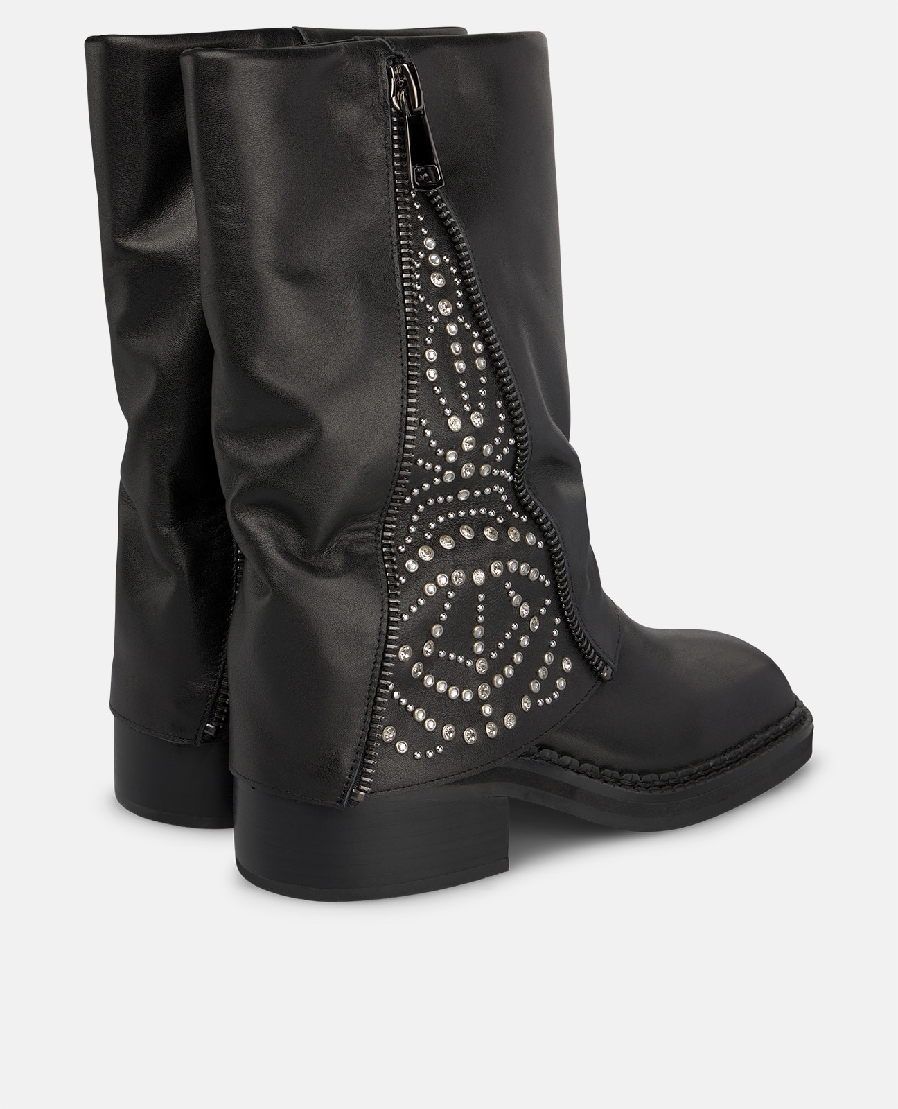 Botas básicas de mujer con cremallera lateral y tachas metálicas - Alma en Pena - Negro Negro-3