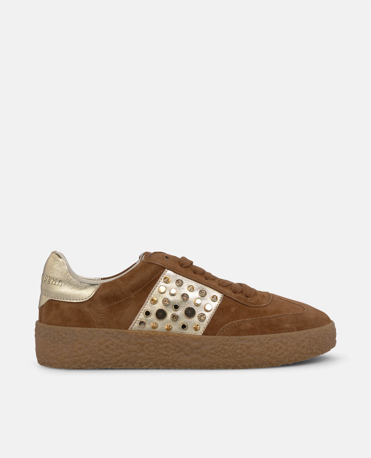 Zapatillas deportivas de mujer en ante con pedrería - Alma en Pena - Marrón Marrón-1