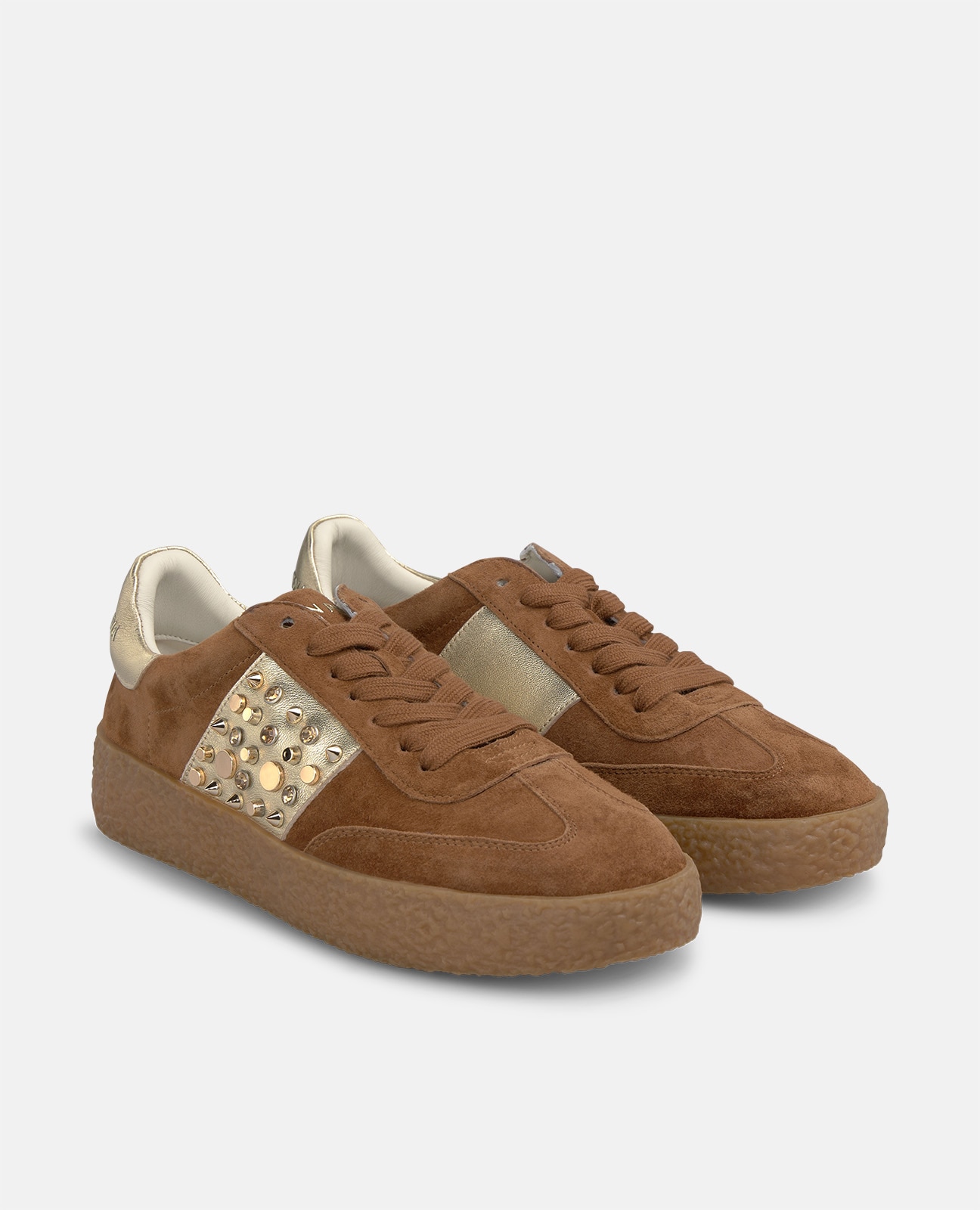 Zapatillas deportivas de mujer en ante con pedrería - Alma en Pena - Marrón Marrón-3