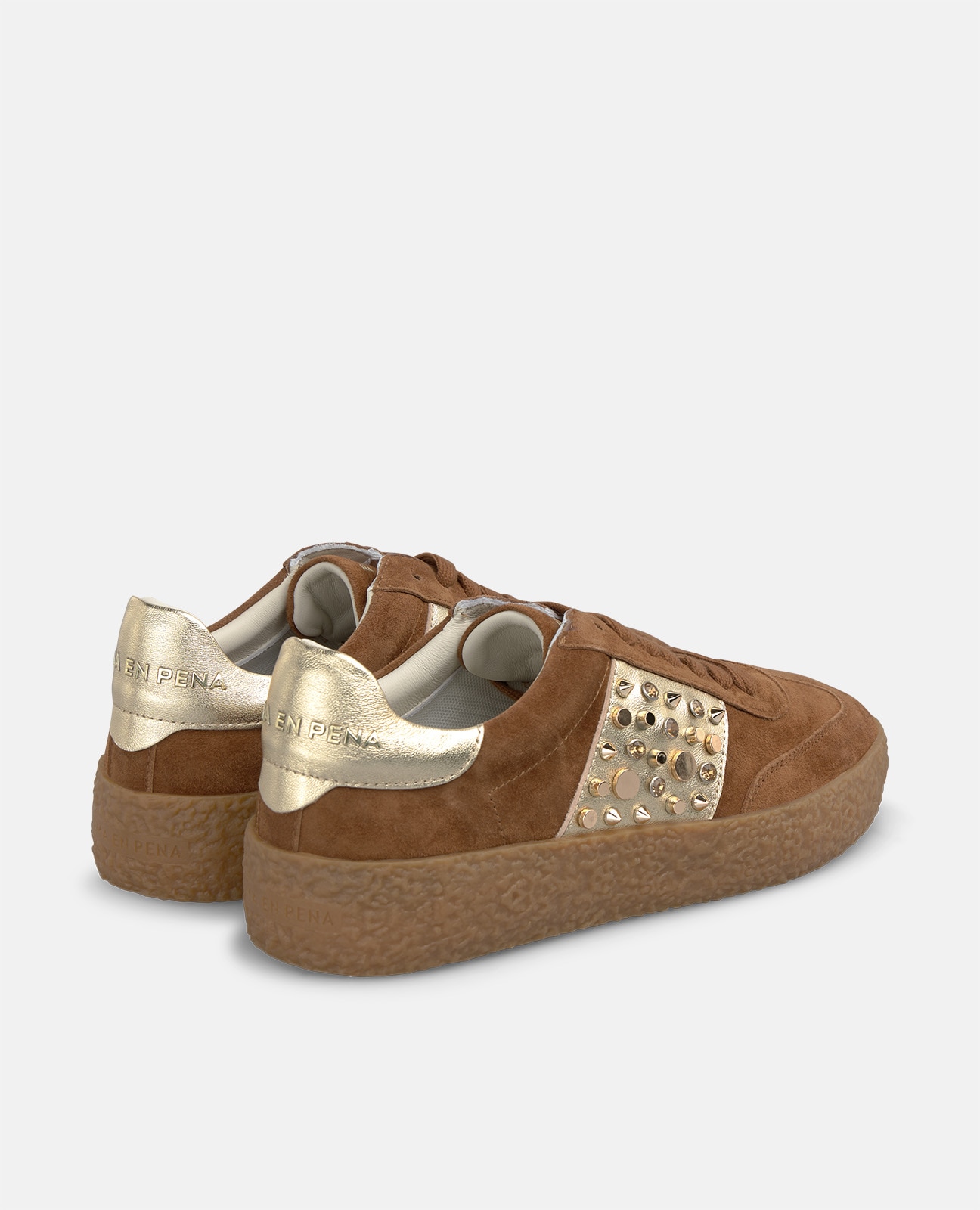 Zapatillas deportivas de mujer en ante con pedrería - Alma en Pena - Marrón Marrón-2