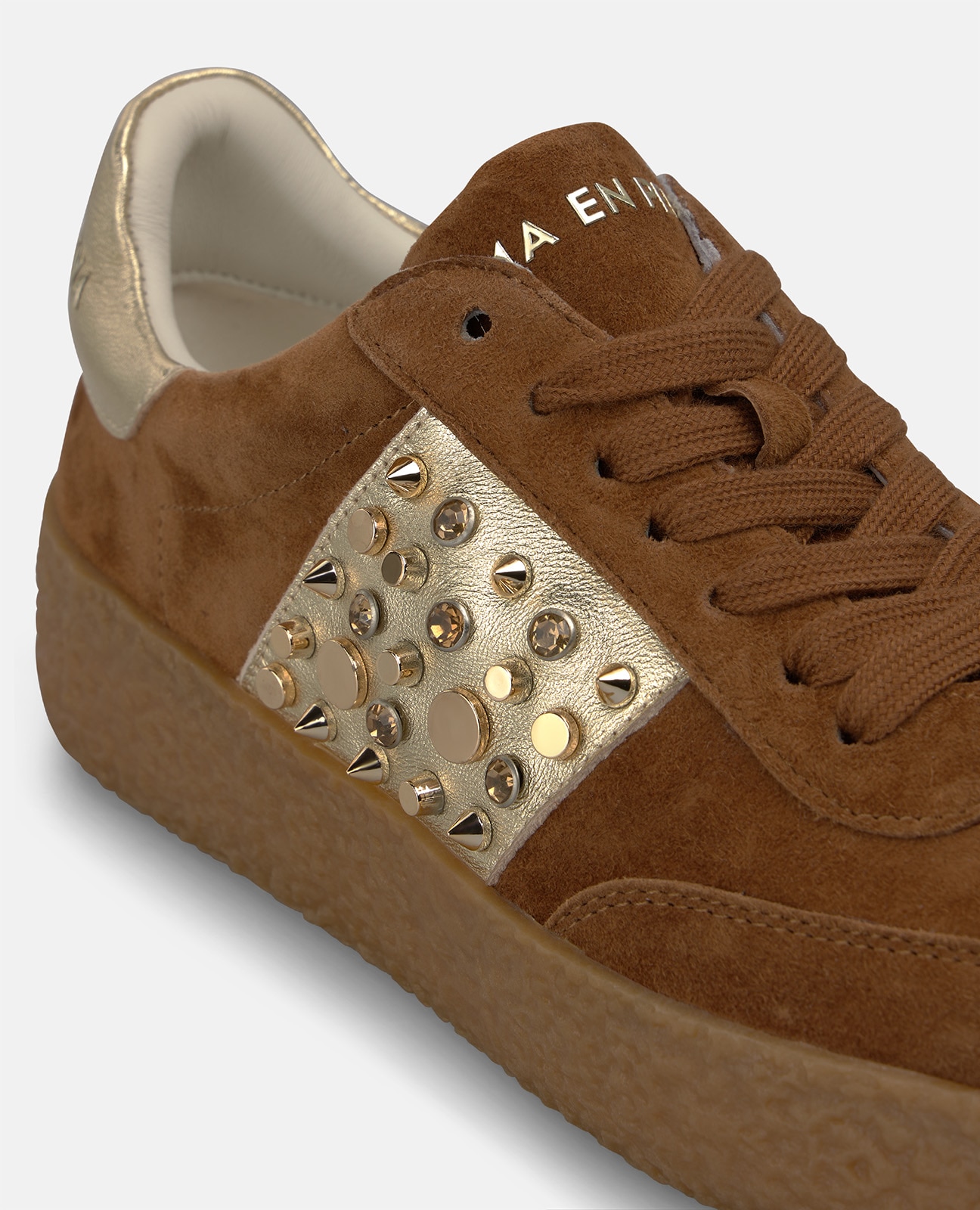 Zapatillas deportivas de mujer en ante con pedrería - Alma en Pena - Marrón Marrón-4