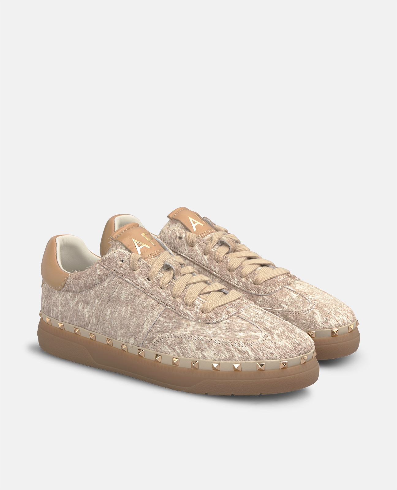 Zapatillas deportivas de mujer en piel con tachas metálicas - Alma en Pena - Beige Beige-3
