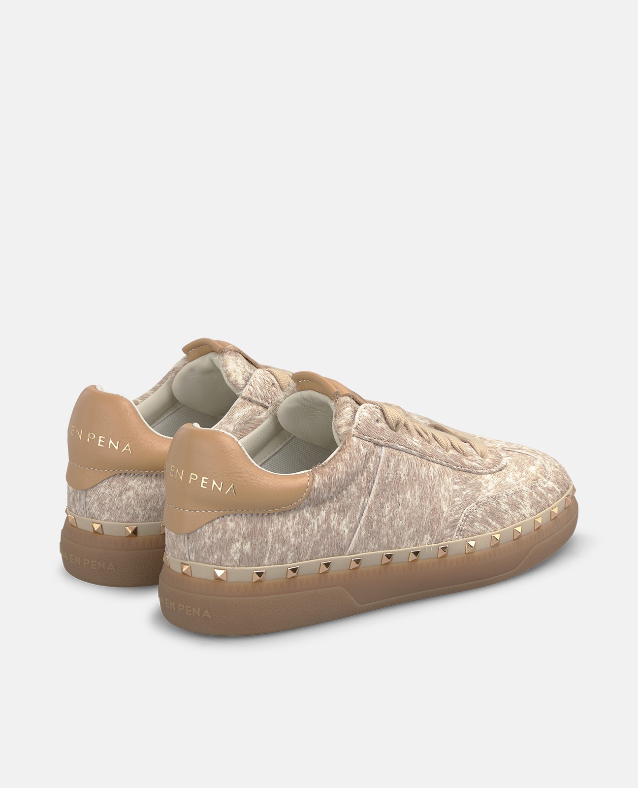 Zapatillas deportivas de mujer en piel con tachas metálicas - Alma en Pena - Beige Beige-2