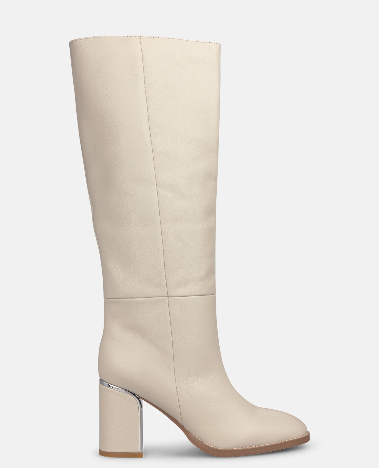 Botas básicas de mujer en napa con tacón ancho - Crema Crema-1