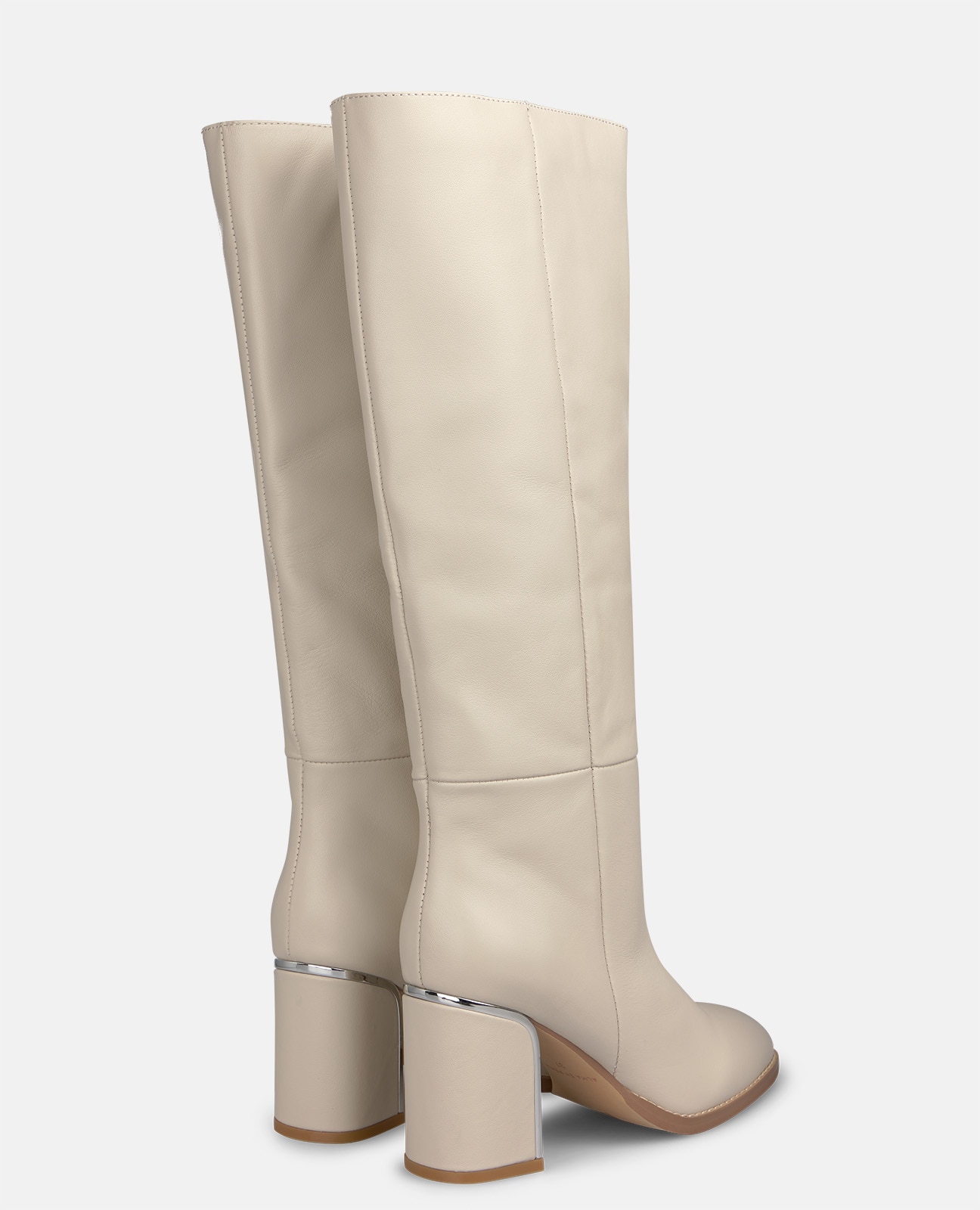 Botas básicas de mujer en napa con tacón ancho - Crema Crema-3
