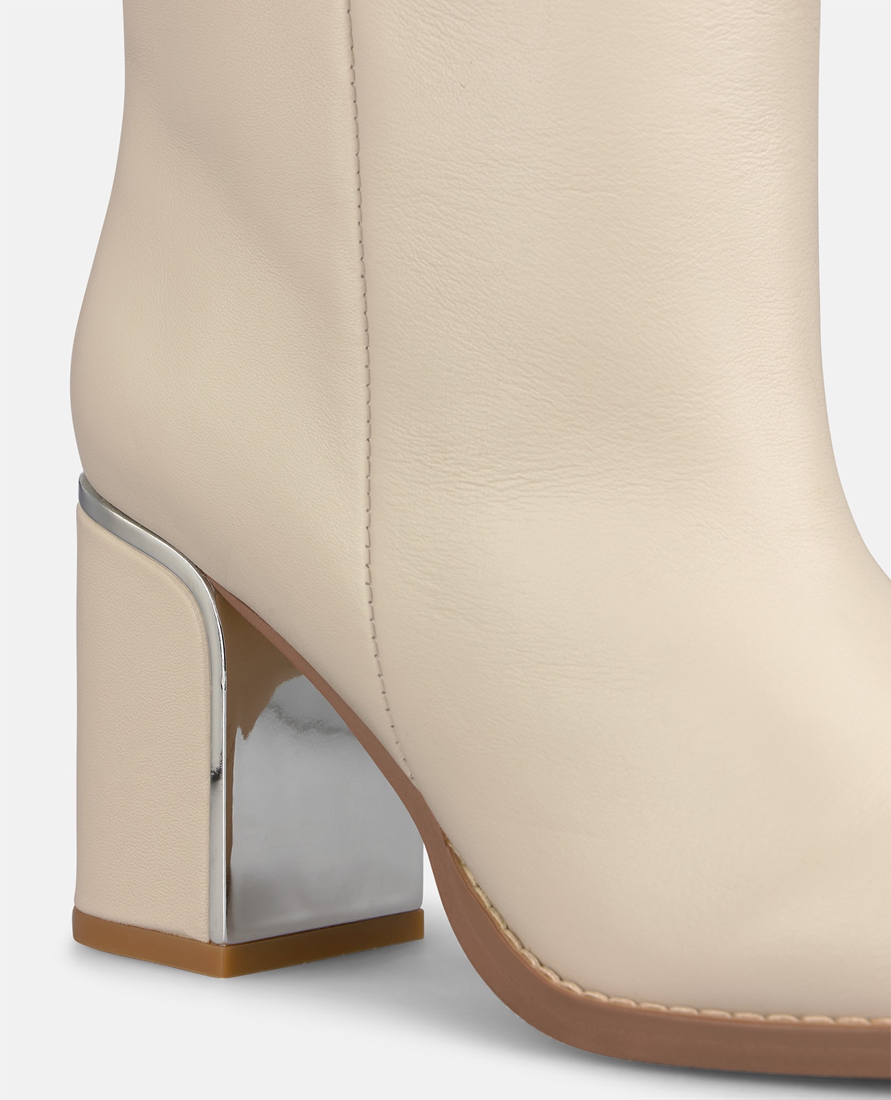 Botas básicas de mujer en napa con tacón ancho - Crema Crema-4