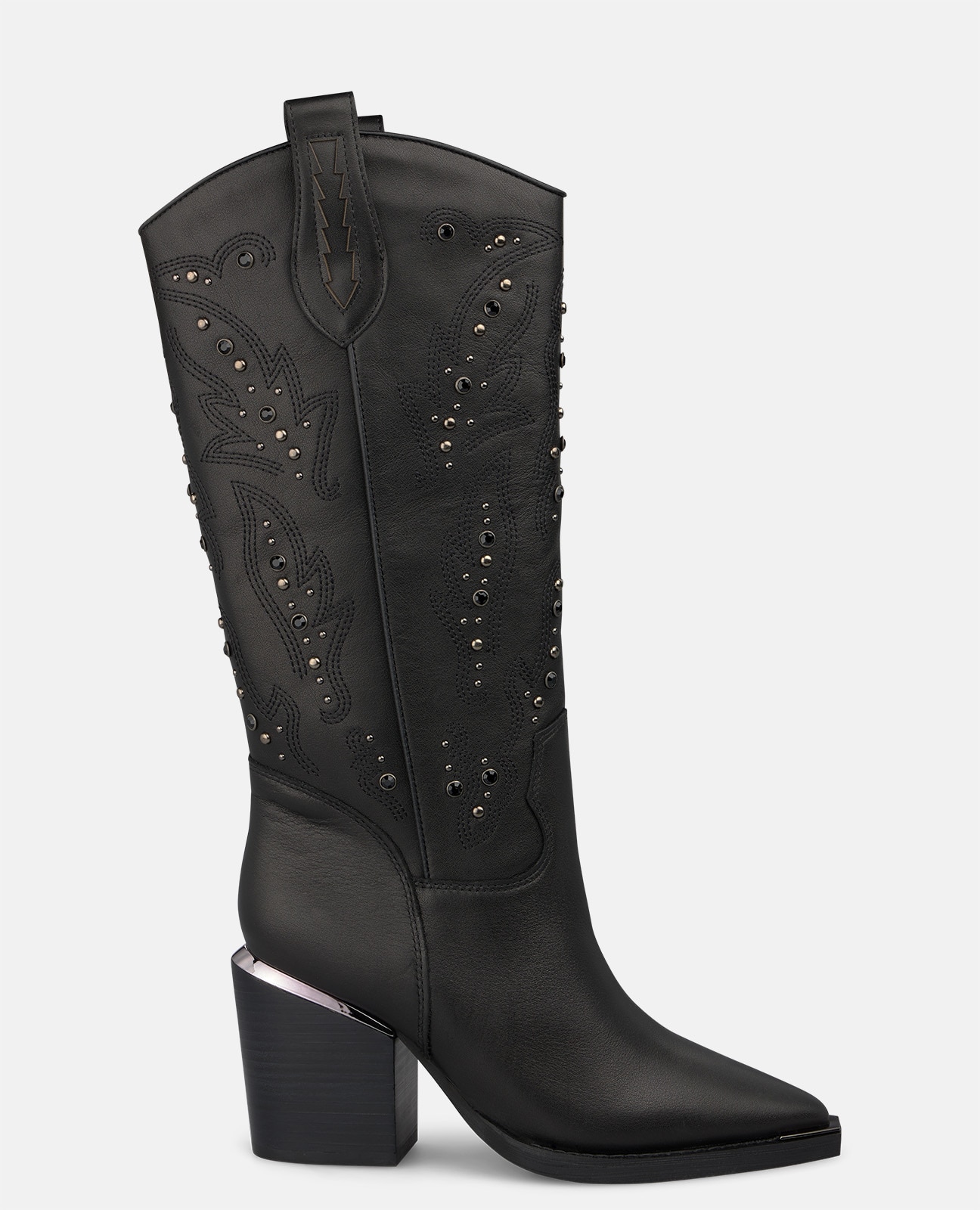 Botas cowboy de mujer en napa con detalles bordados y pedrería - Alma en Pena - Negro Negro-1